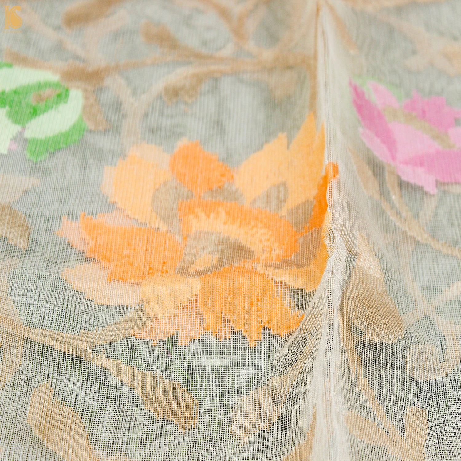 Off White Pure Net Handloom Banarasi Dupatta - Khinkhwab