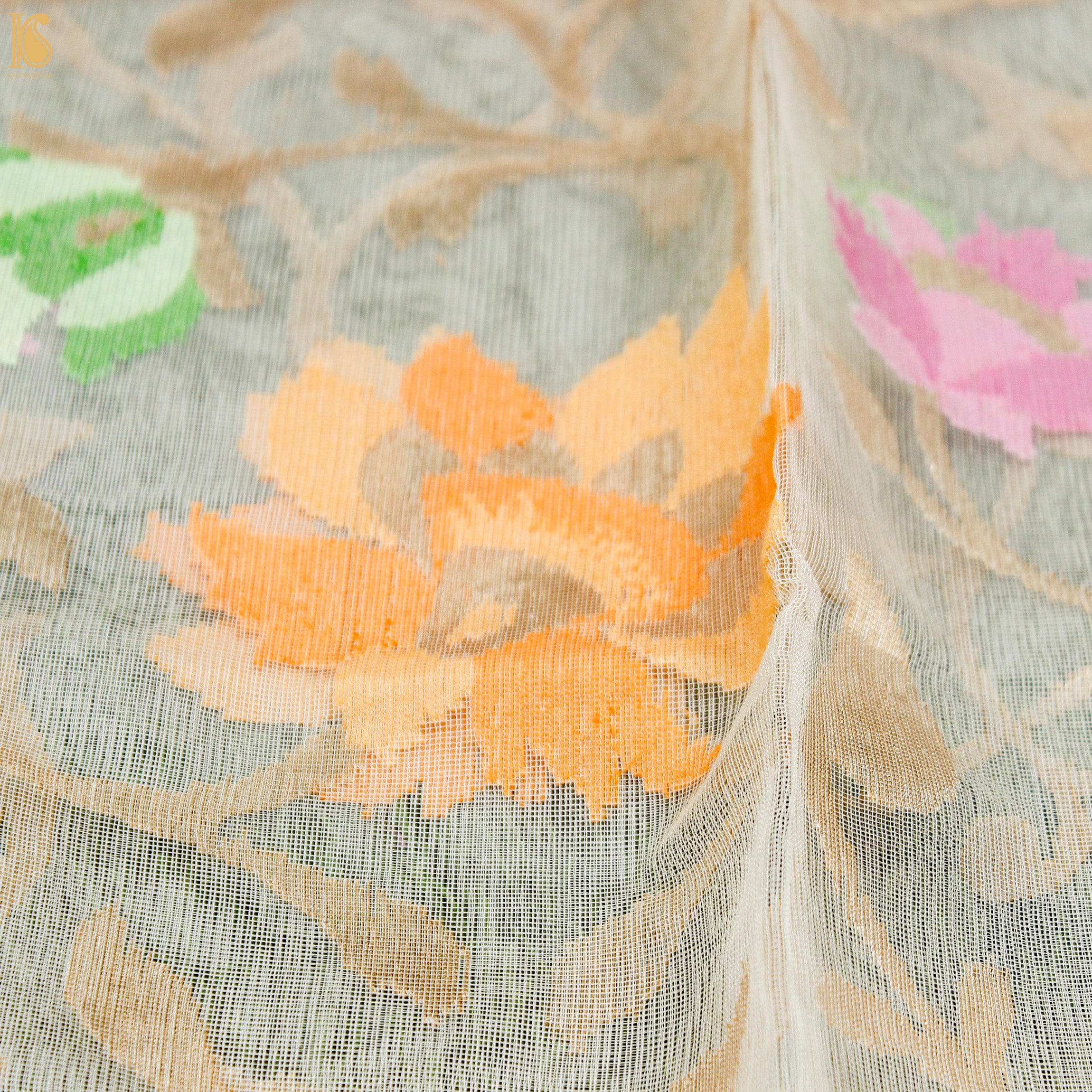 Off White Pure Net Handloom Banarasi Dupatta - Khinkhwab
