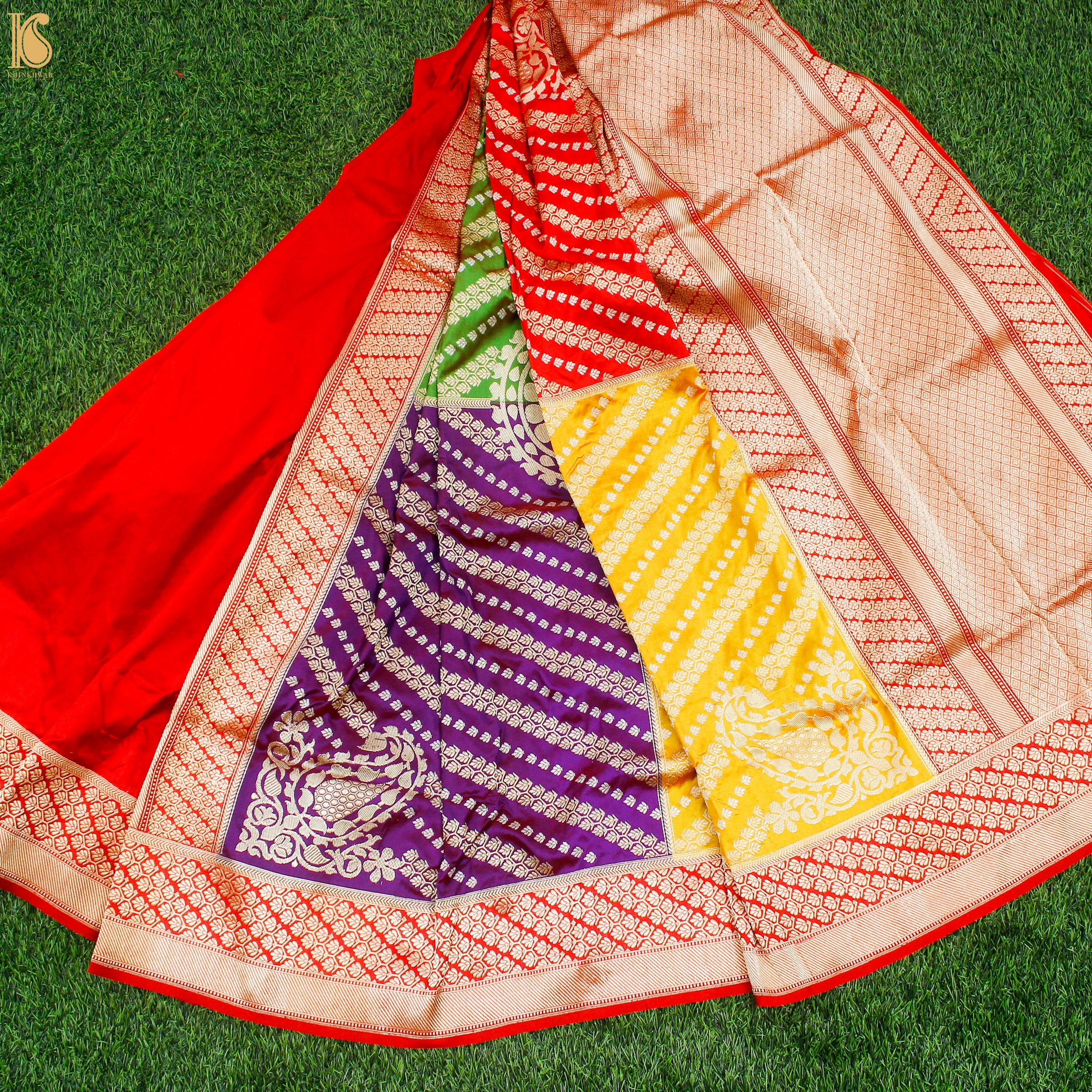 Red Handwoven Pure Katan Silk Chauki Rangkat Banarasi Saree - Khinkhwab