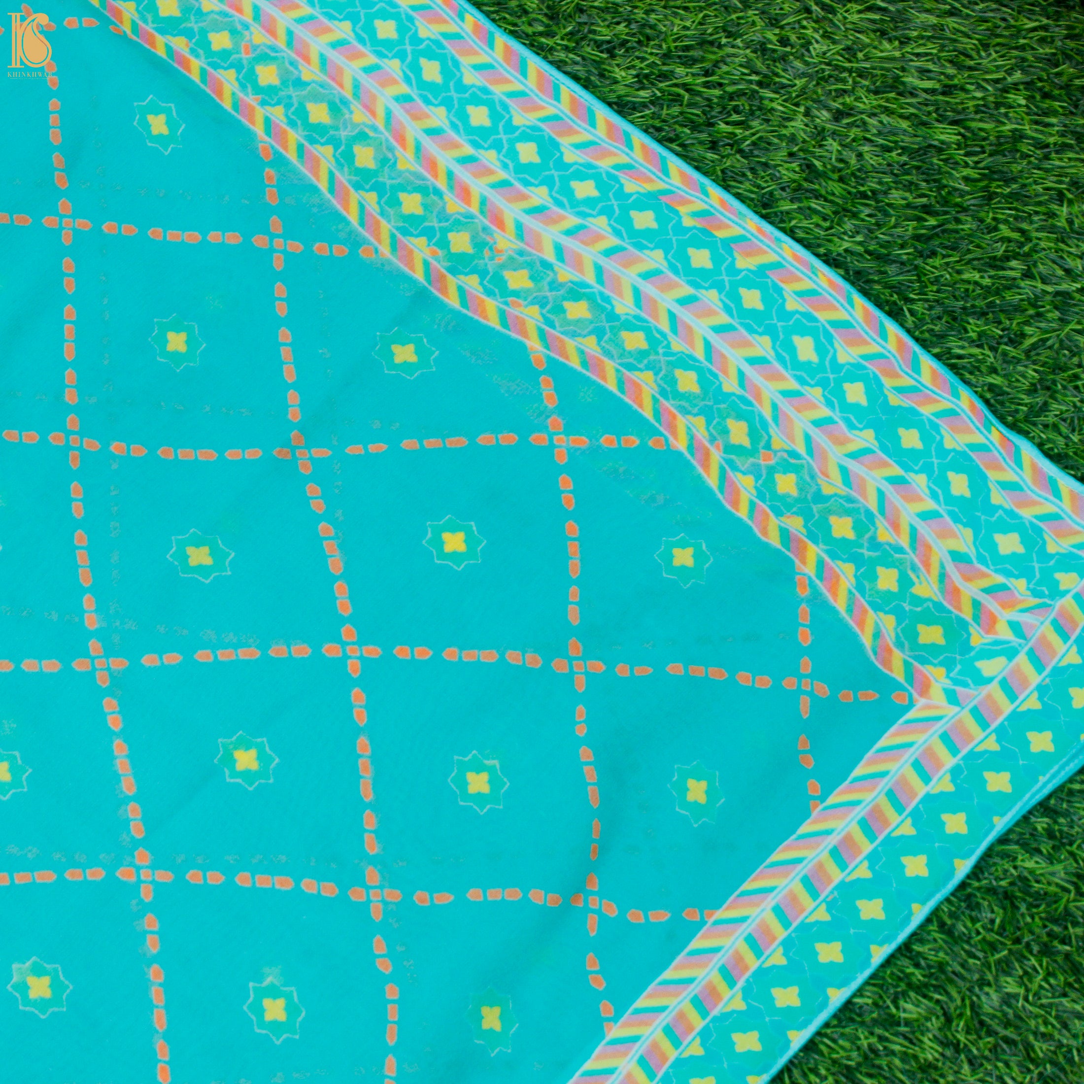 SITARA - Turquoise Blue Pure Georgette Silk Print Dupatta - Khinkhwab
