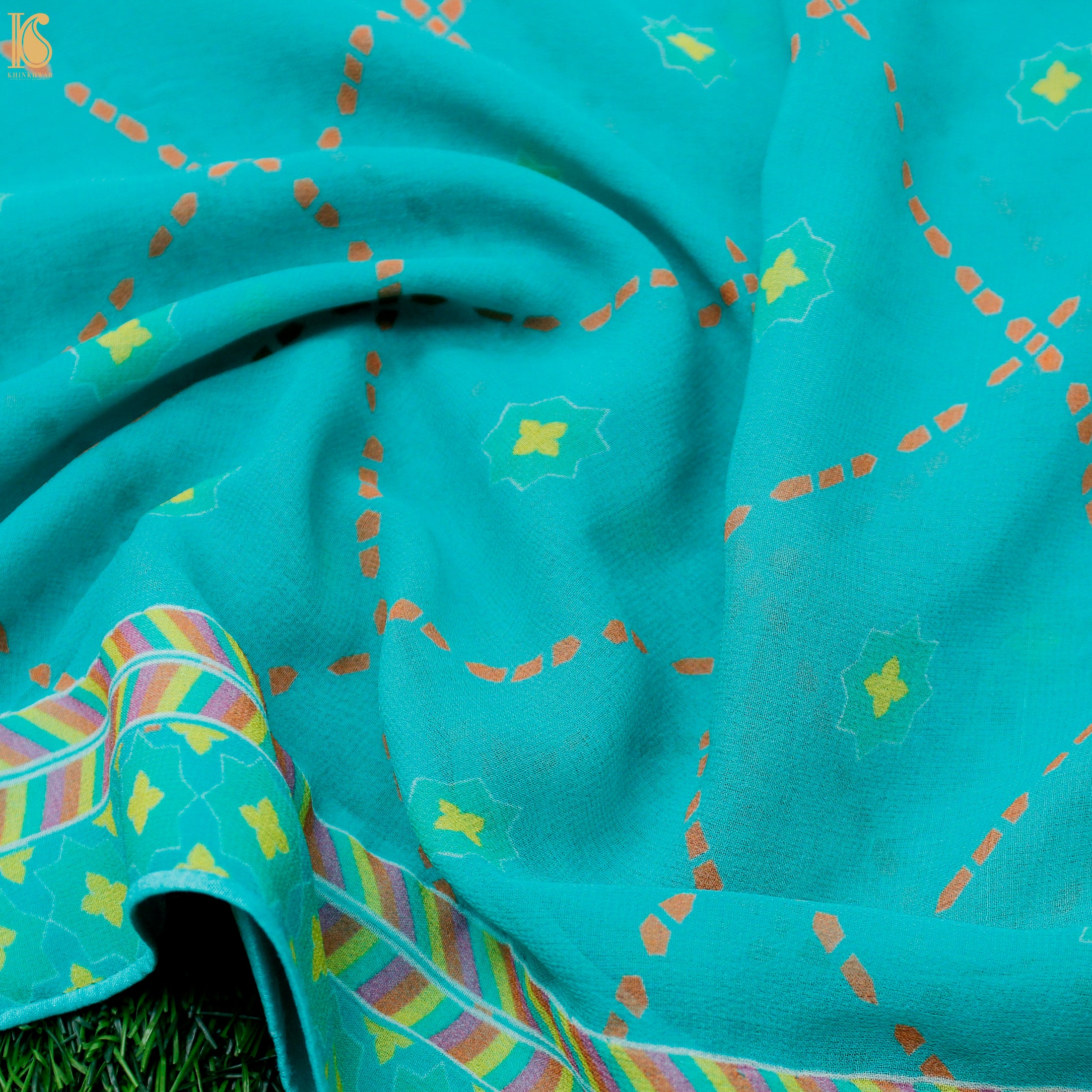 SITARA - Turquoise Blue Pure Georgette Silk Print Dupatta - Khinkhwab
