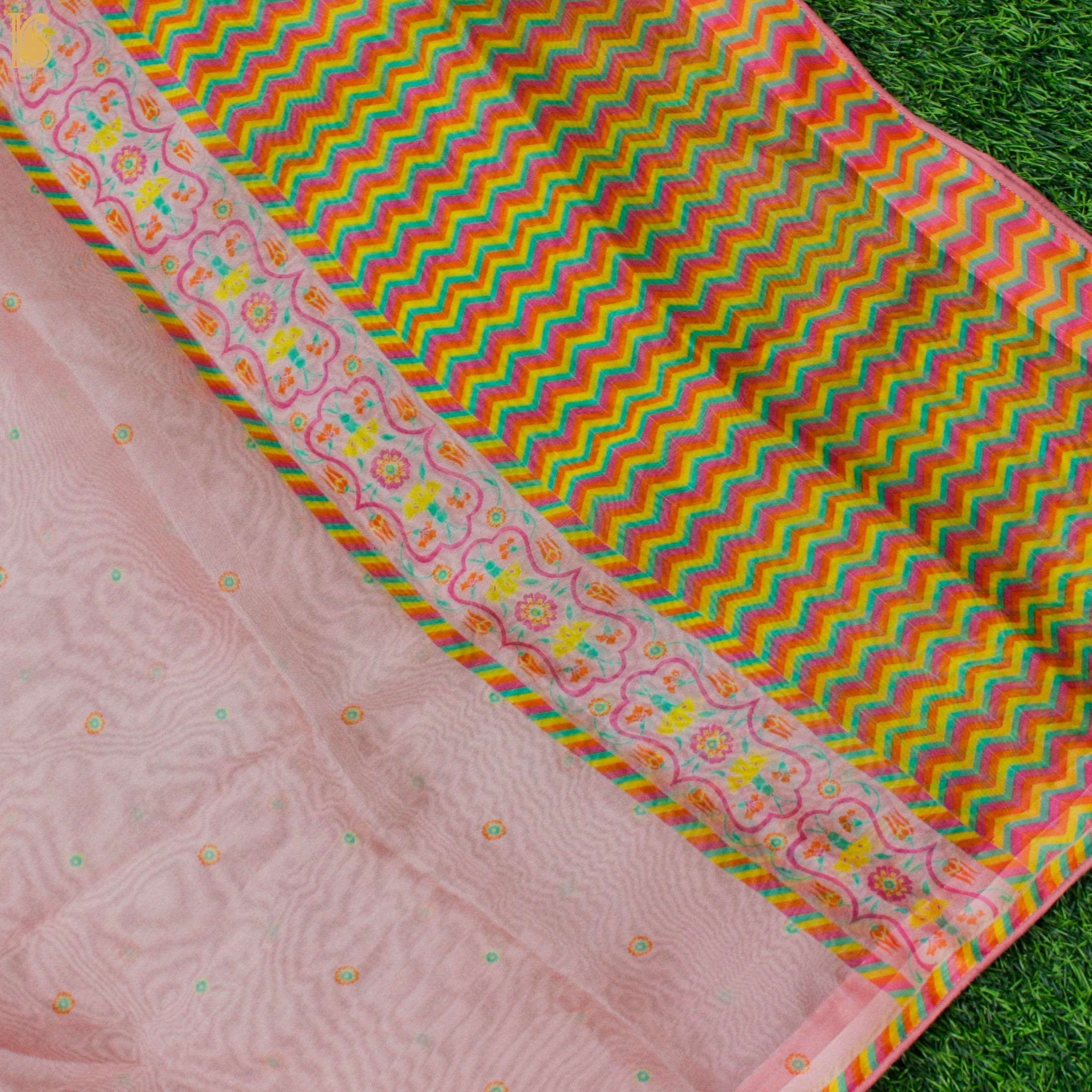 KARANFİL -Pink Pure Organza Print Dupatta - Khinkhwab