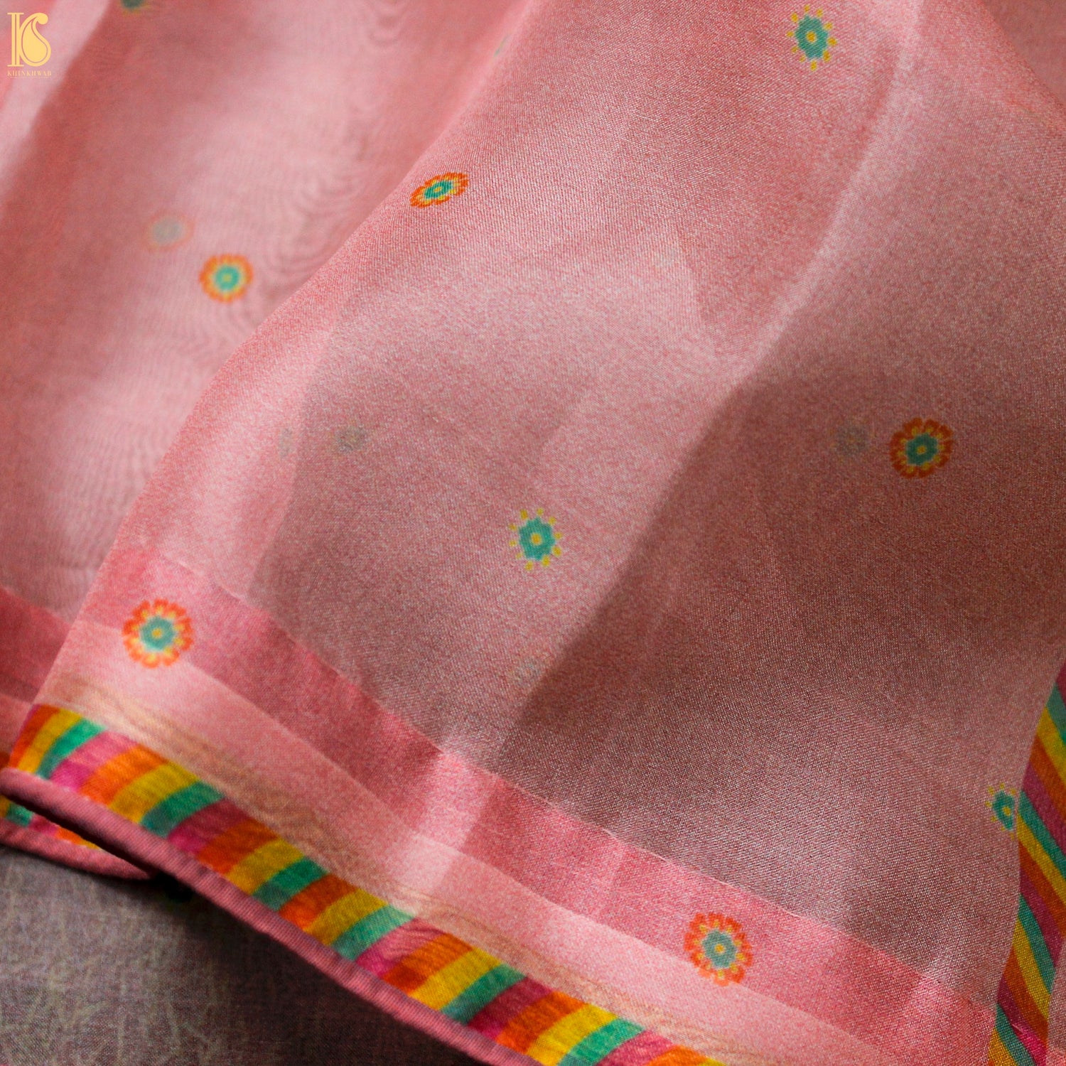 KARANFİL -Pink Pure Organza Print Dupatta - Khinkhwab
