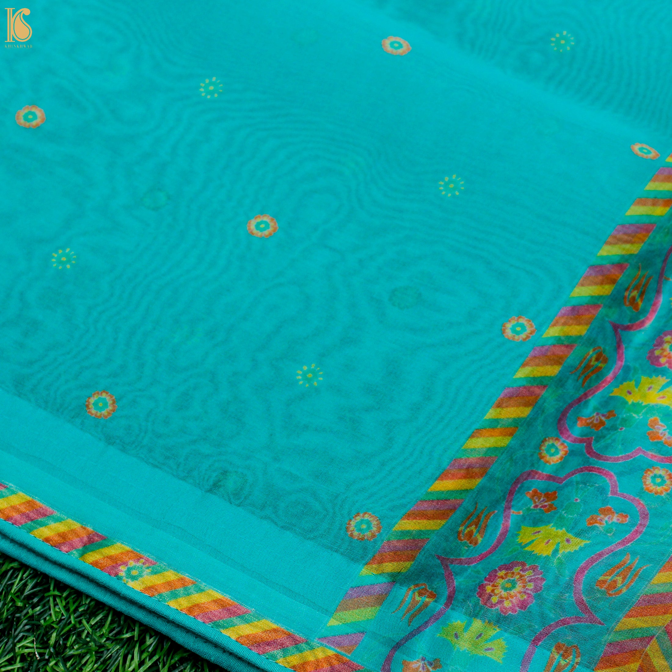 KARANFİL - Blue Pure Organza Print Dupatta - Khinkhwab