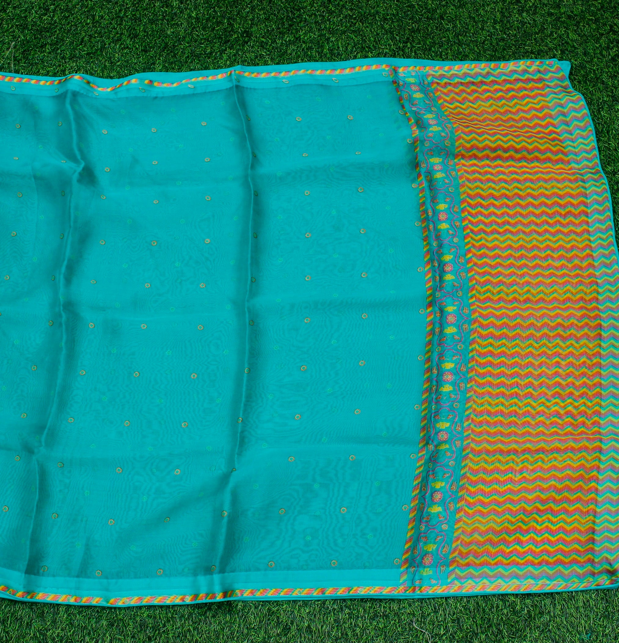 KARANFİL - Blue Pure Organza Print Dupatta - Khinkhwab