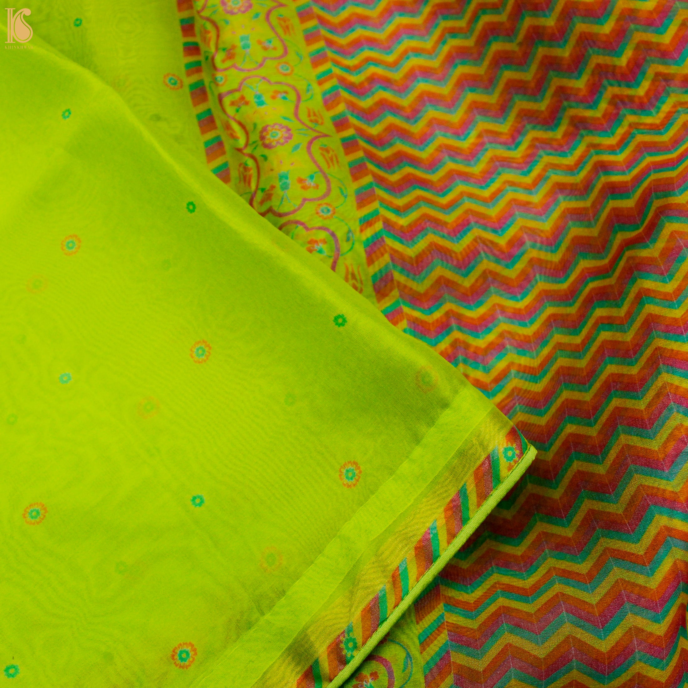 KARANFİL - Inch Worm Green Pure Organza Print Dupatta - Khinkhwab