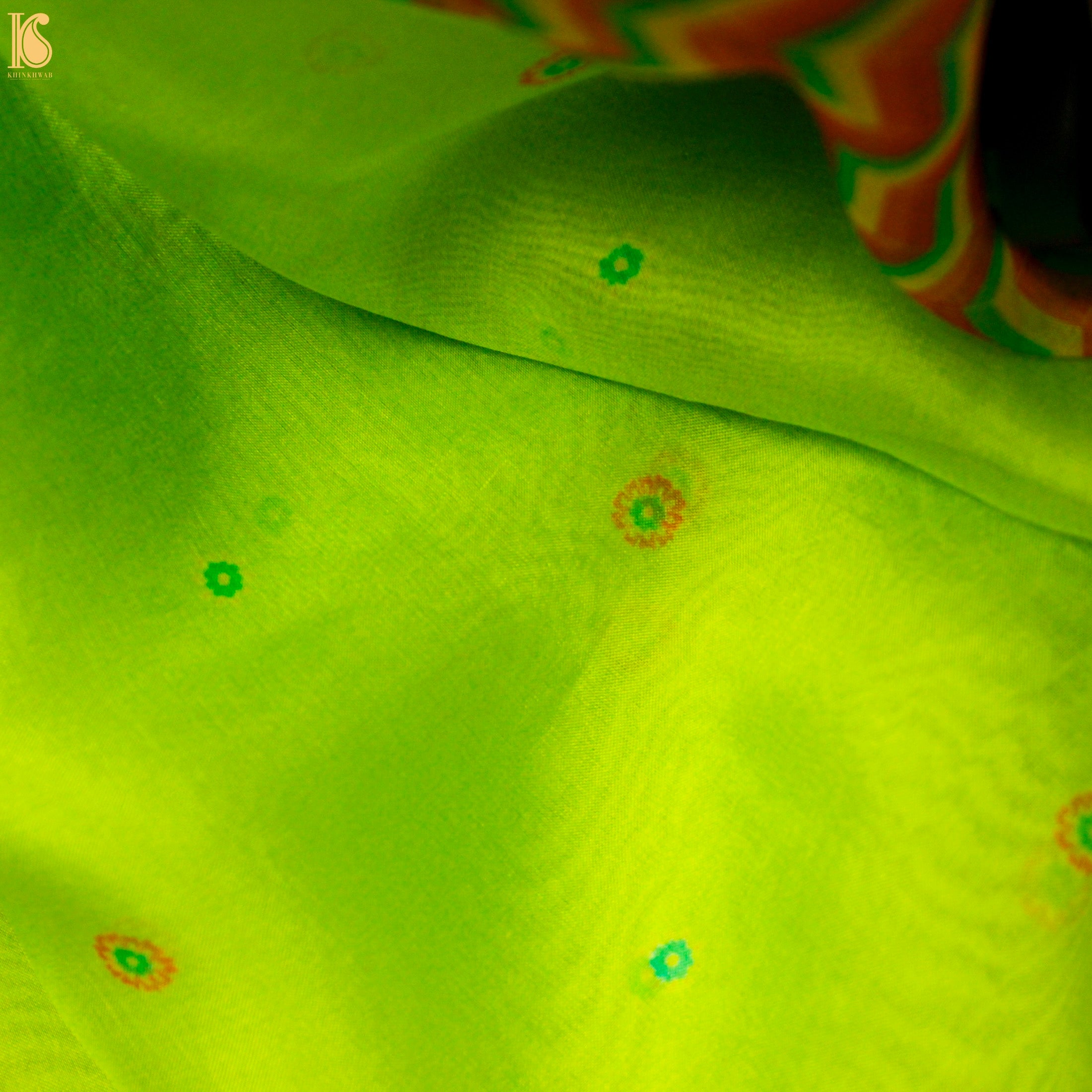 KARANFİL - Inch Worm Green Pure Organza Print Dupatta - Khinkhwab