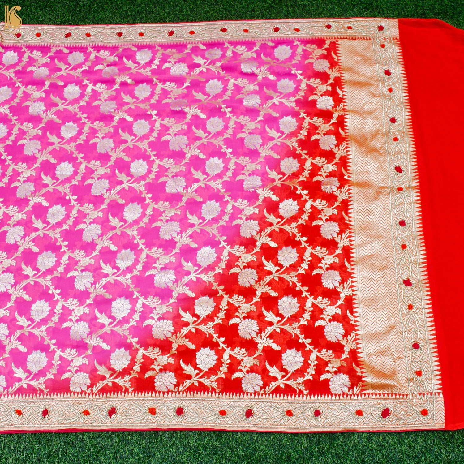 Red & Pink Georgette Handloom Banarasi Zardozi Embroidery Dupatta - Khinkhwab