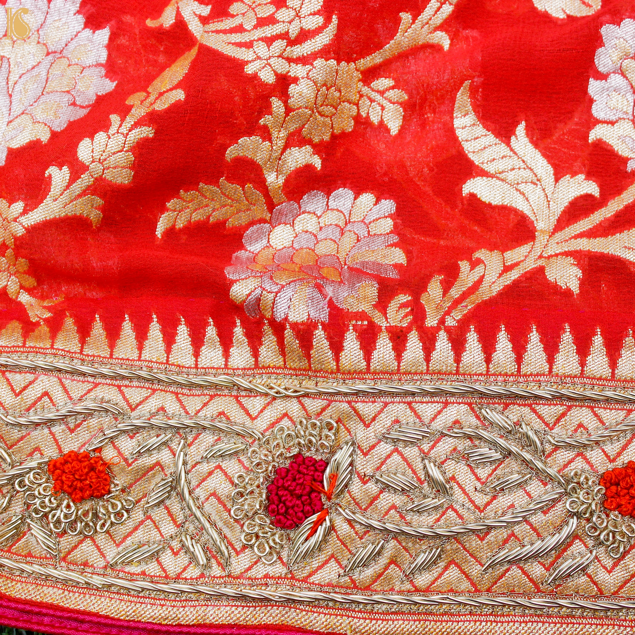 Red & Pink Georgette Handloom Banarasi Zardozi Embroidery Dupatta - Khinkhwab