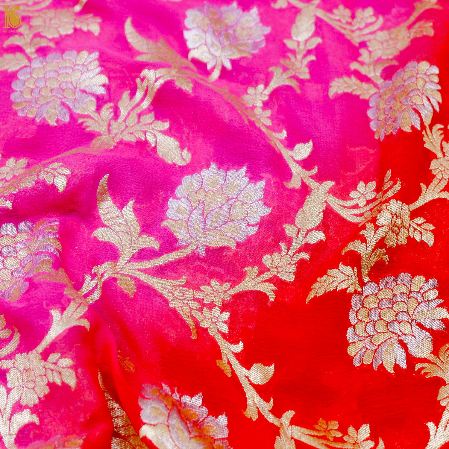 Red & Pink Georgette Handloom Banarasi Zardozi Embroidery Dupatta - Khinkhwab