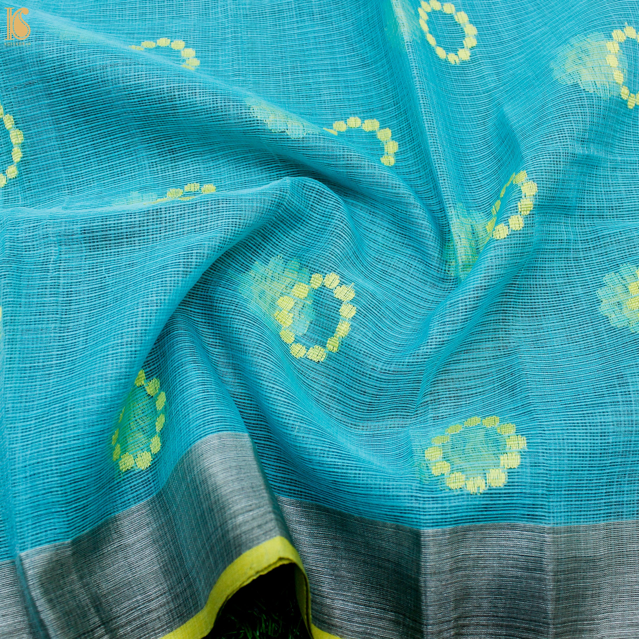 Handwoven Blue Real Zari Kota Blouse Fabric - Khinkhwab