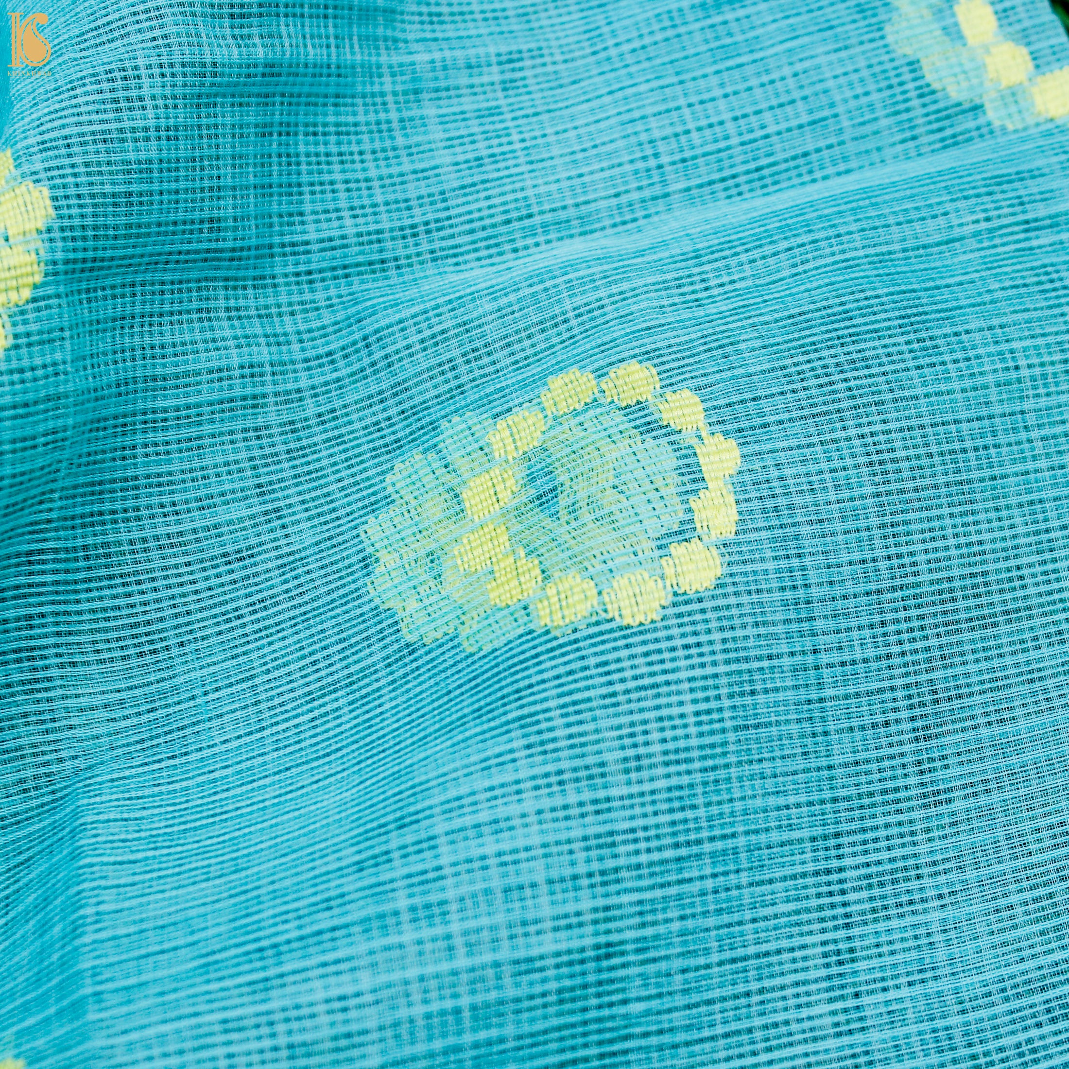Handwoven Blue Real Zari Kota Blouse Fabric - Khinkhwab