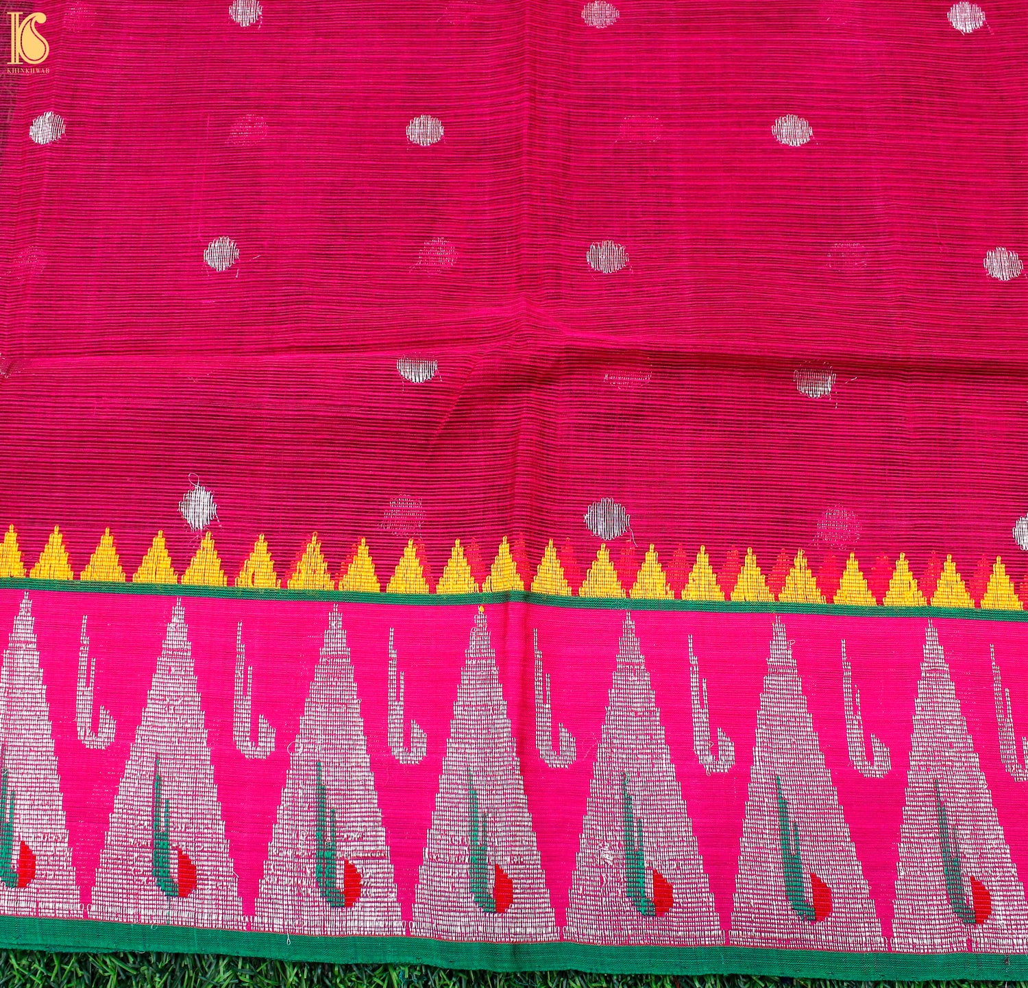 Handwoven Pink Real Zari Kota Blouse Fabric - Khinkhwab