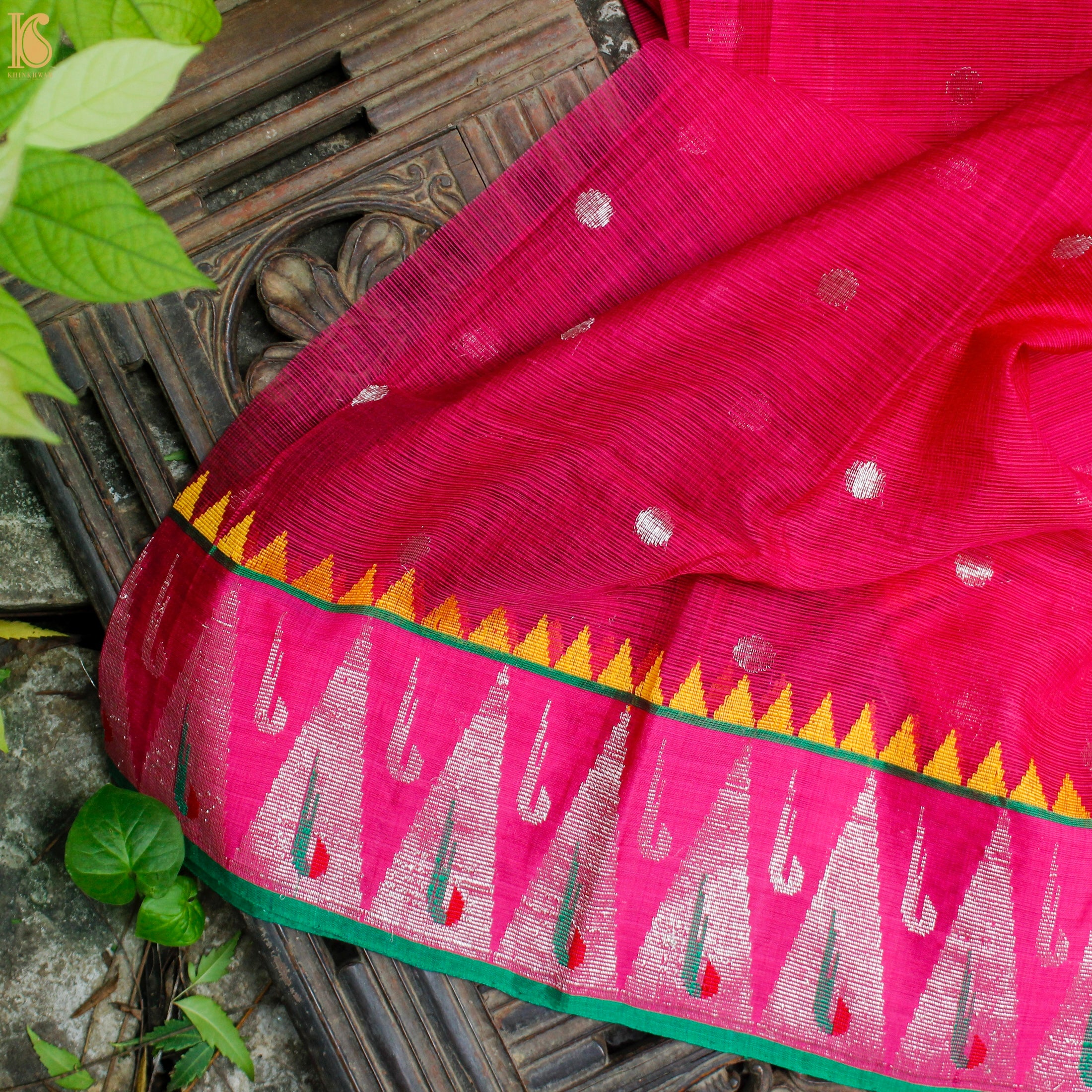 Handwoven Pink Real Zari Kota Blouse Fabric - Khinkhwab