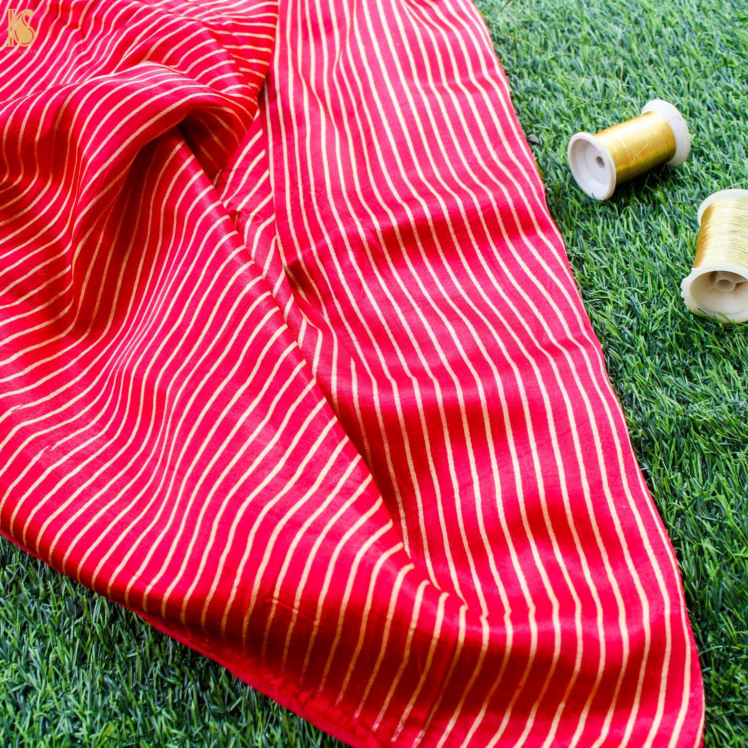 Pink Pure Mashru Silk Hand Block Stripes Ajrakh Fabric - Khinkhwab