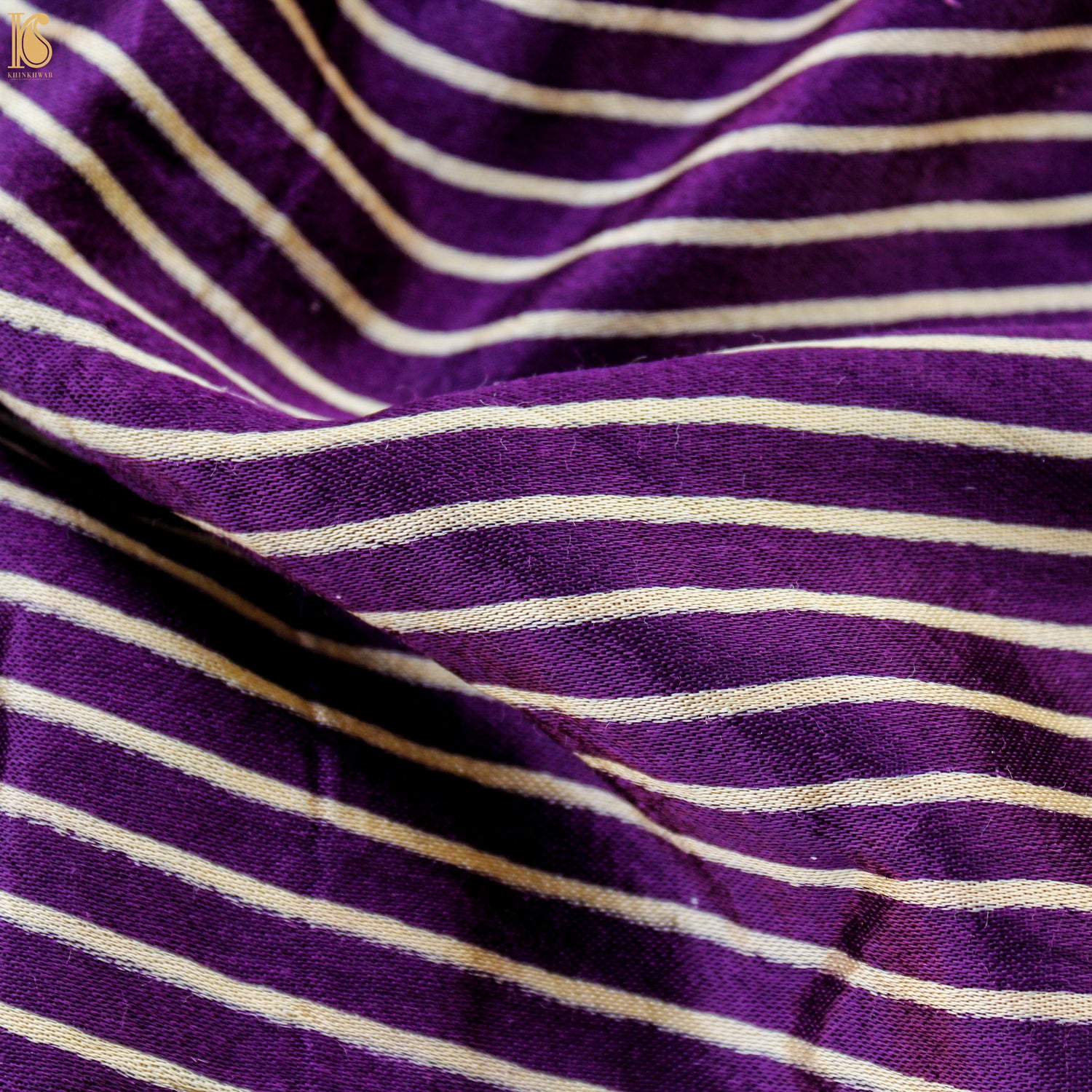 Seance Purple Pure Mashru Silk Hand Block Stripes Ajrakh Fabric - Khinkhwab