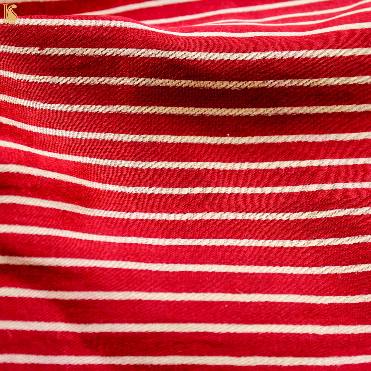 Cardinal Red Pure Mashru Silk Hand Block Stripes Ajrakh Fabric - Khinkhwab