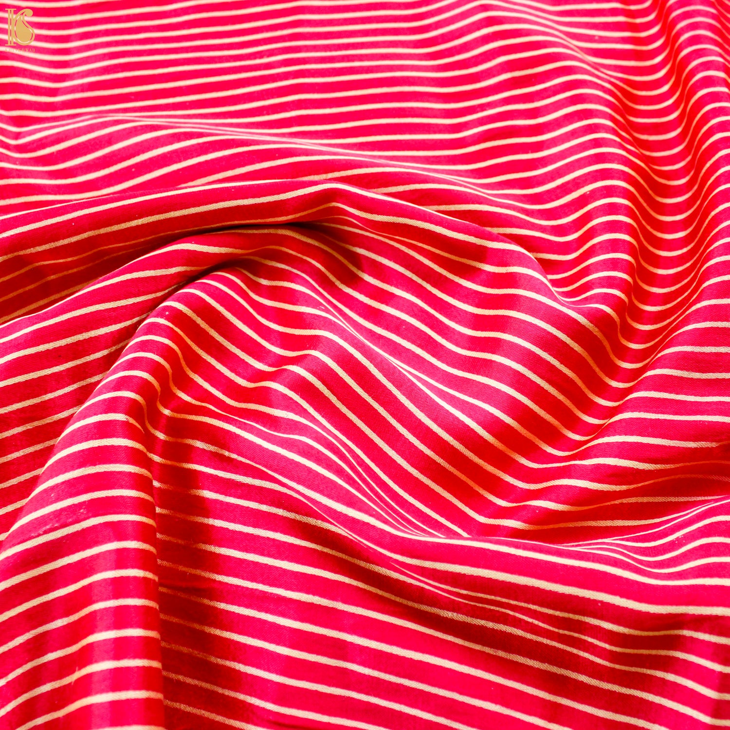 Pink Pure Mashru Silk Hand Block Stripes Ajrakh Fabric - Khinkhwab