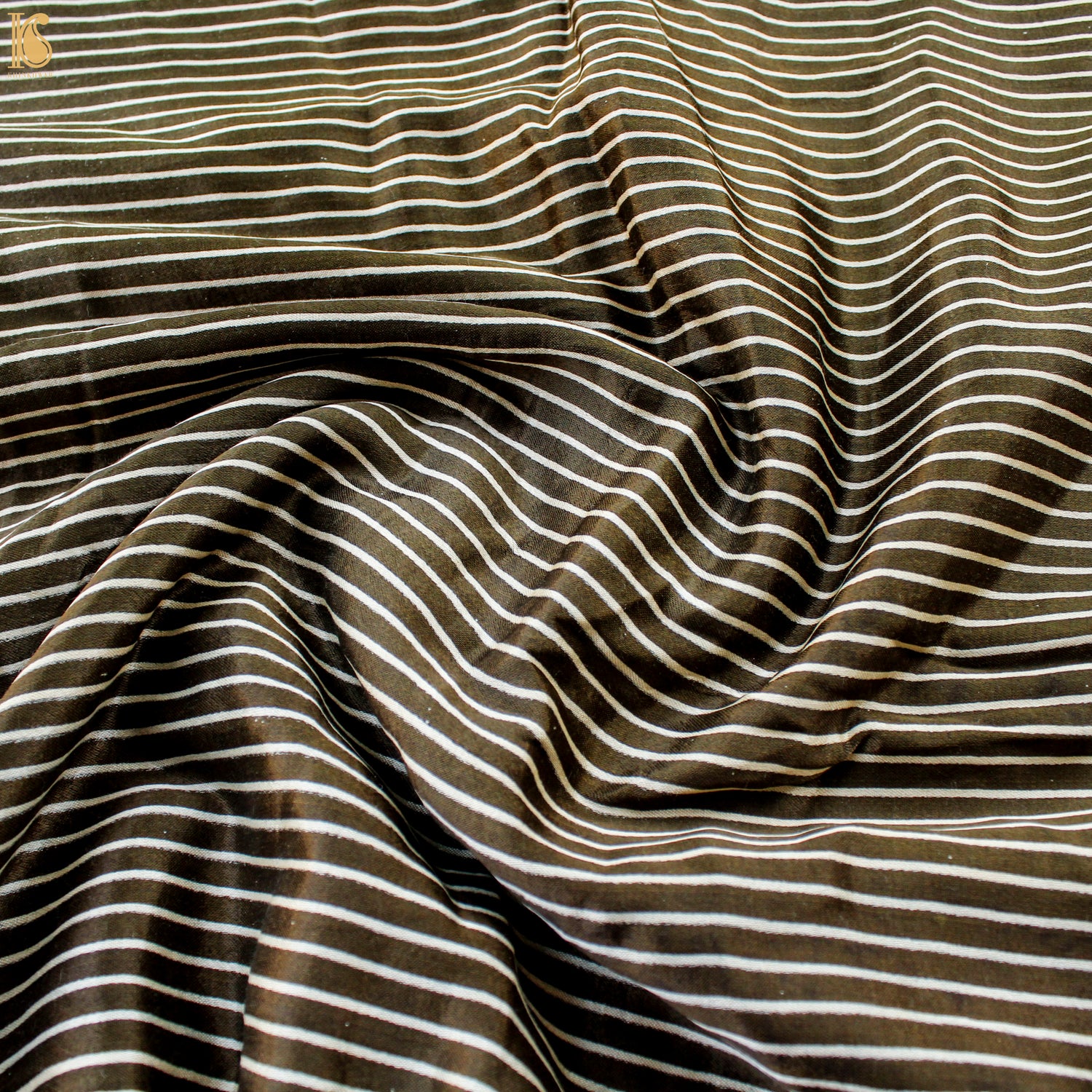 Brown Pure Mashru Silk Hand Block Stripes Ajrakh Fabric - Khinkhwab