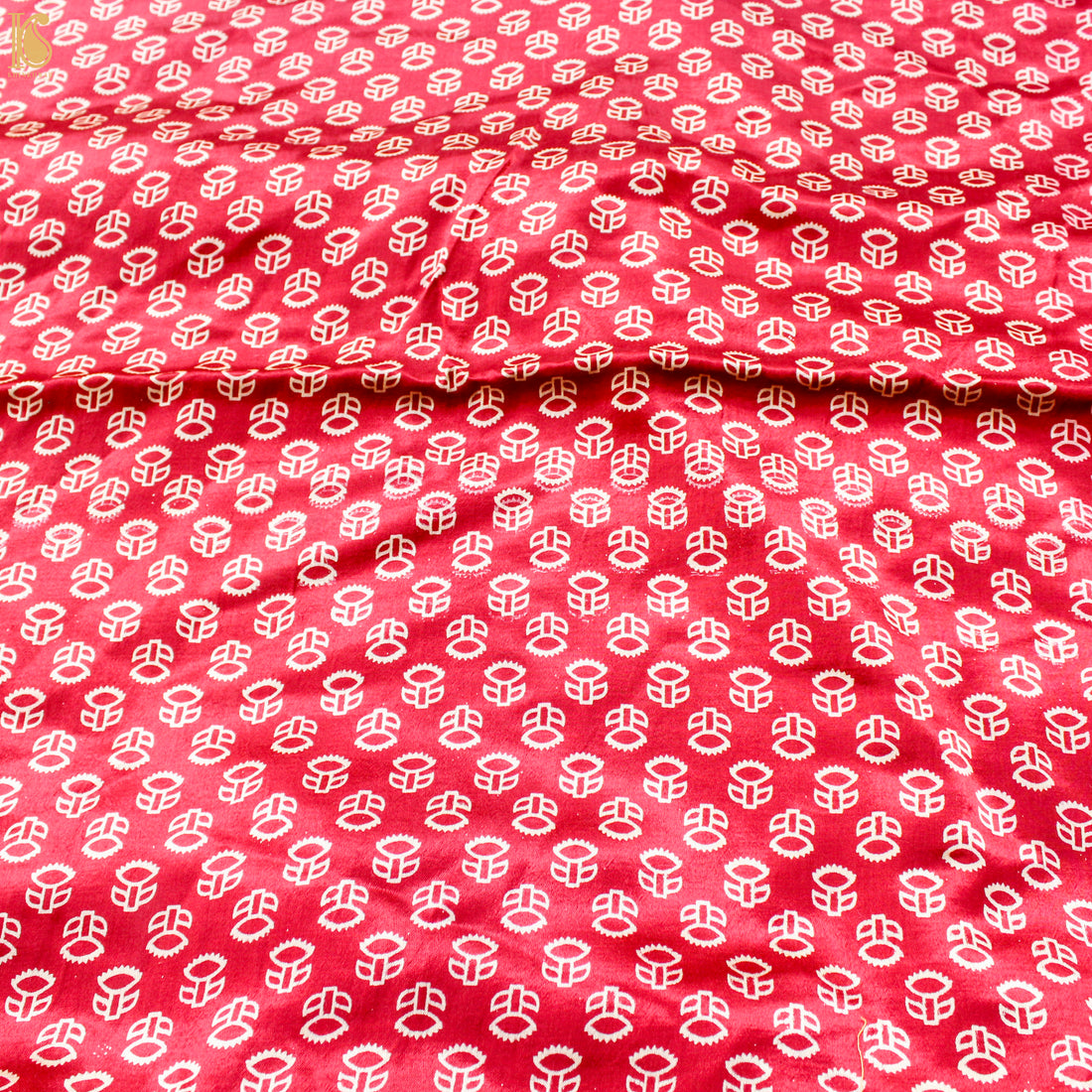 Crimson Red Pure Mashru Silk Hand Block Ajrakh Fabric - Khinkhwab