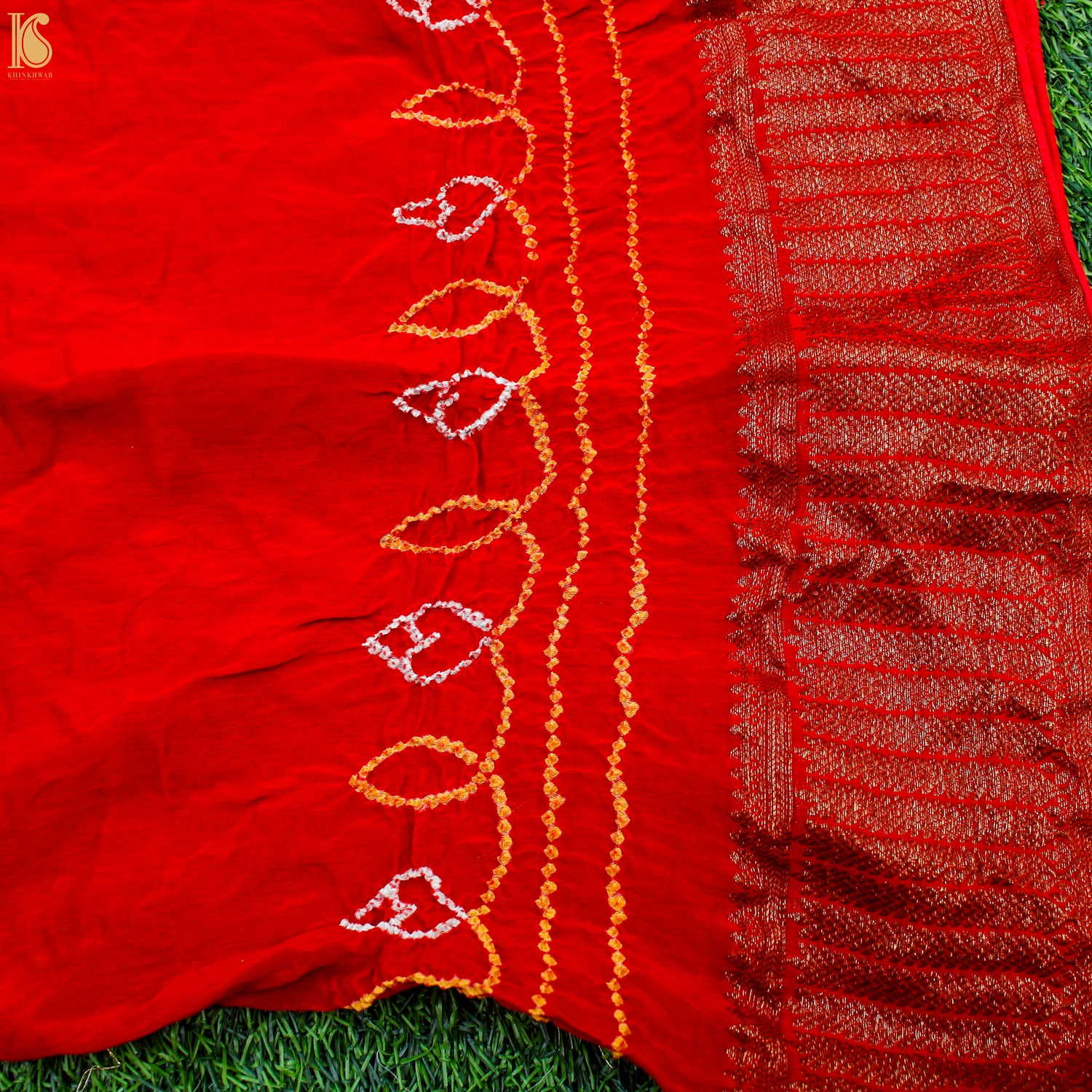 Red Pure Cotton Bandhani Banarasi Saree - Khinkhwab