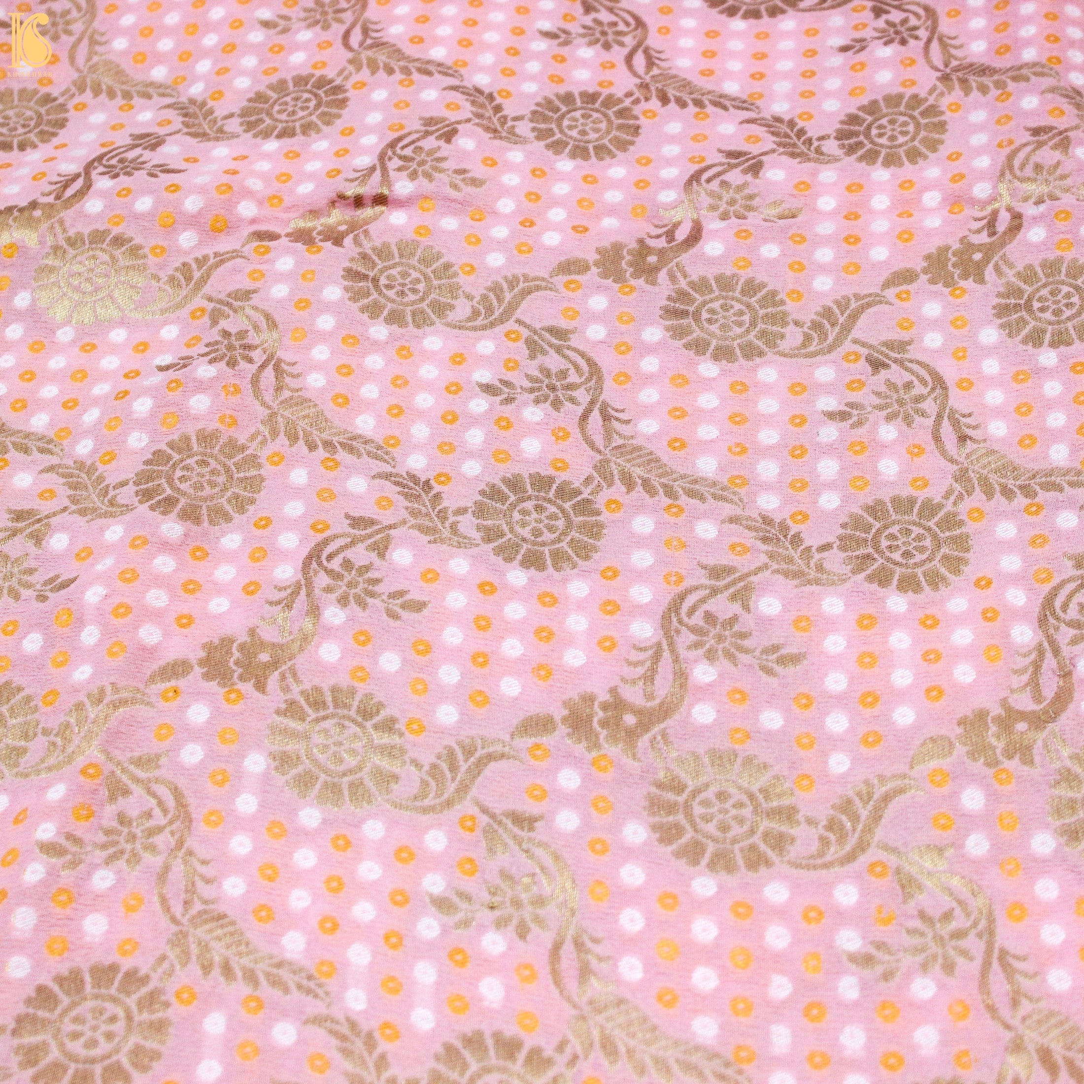 Baby Pink Pure Georgette Handloom Banarasi Saree - Khinkhwab