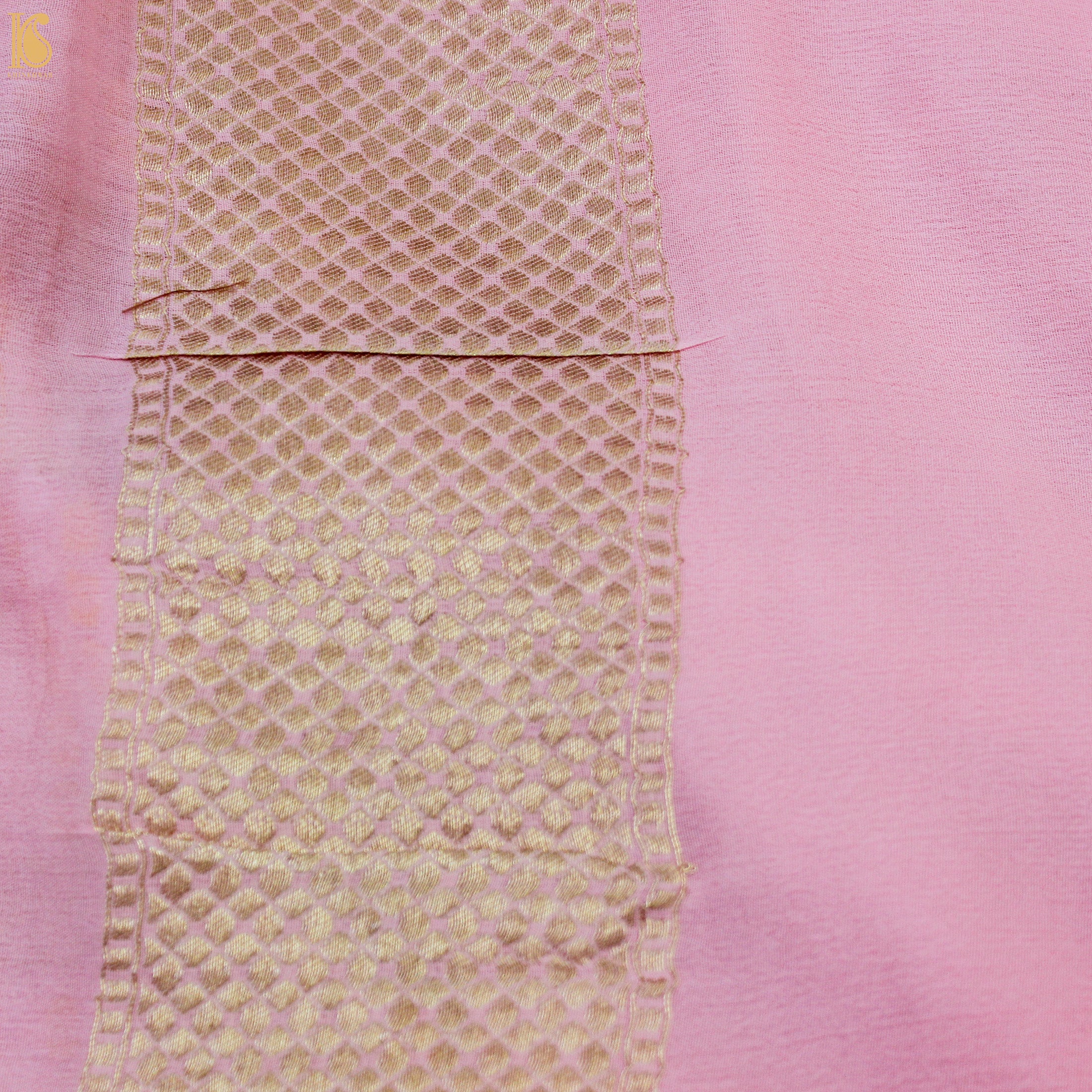 Baby Pink Pure Georgette Handloom Banarasi Saree - Khinkhwab