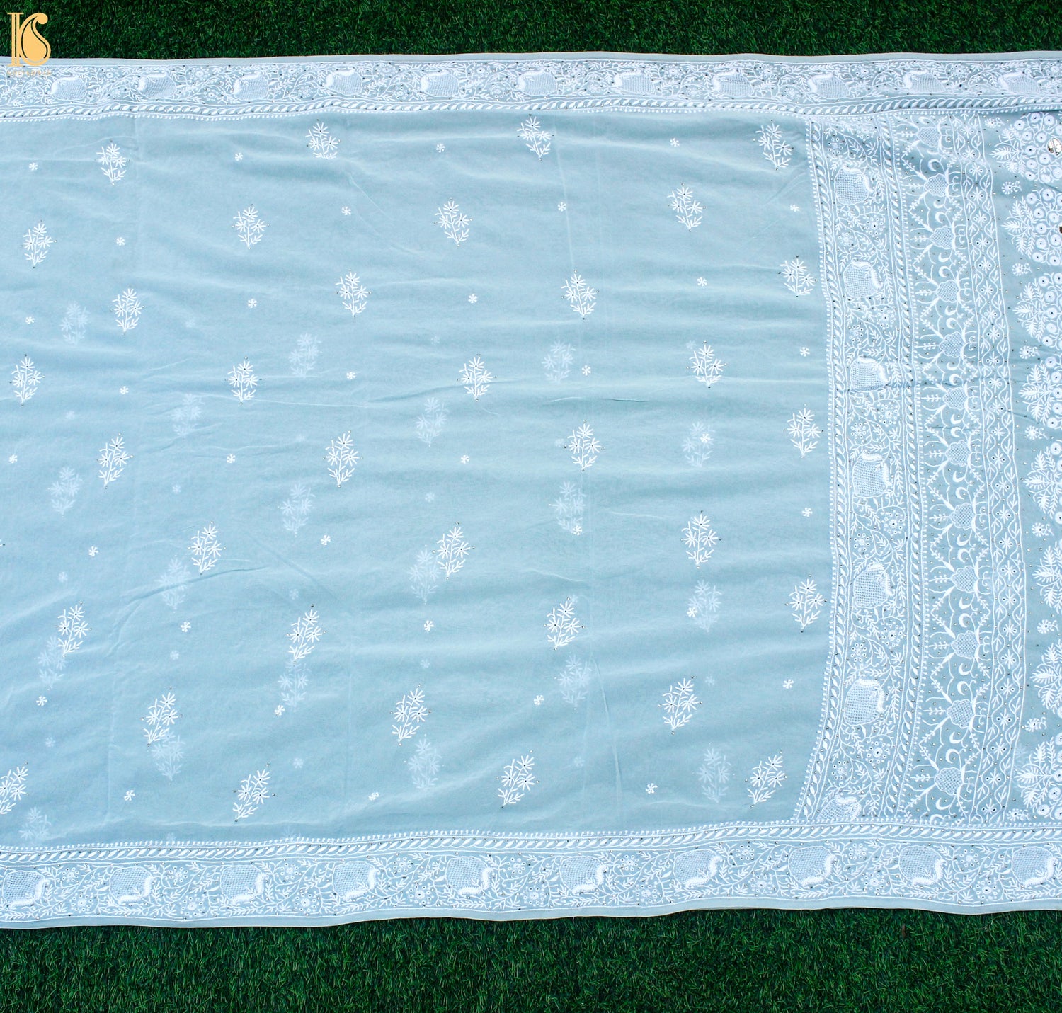 Baby Blue Chikankari Pure Georgette Saree - Khinkhwab