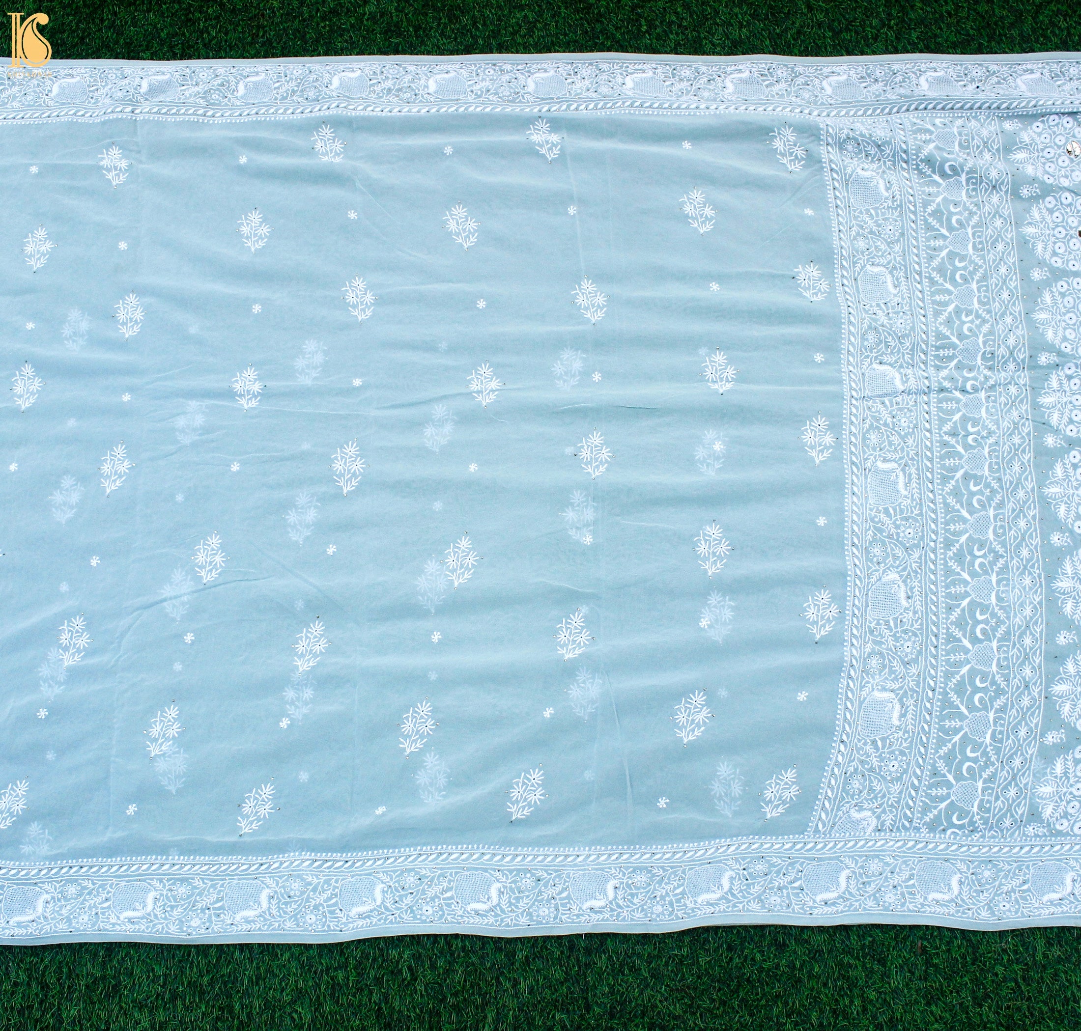 Baby Blue Chikankari Pure Georgette Saree - Khinkhwab