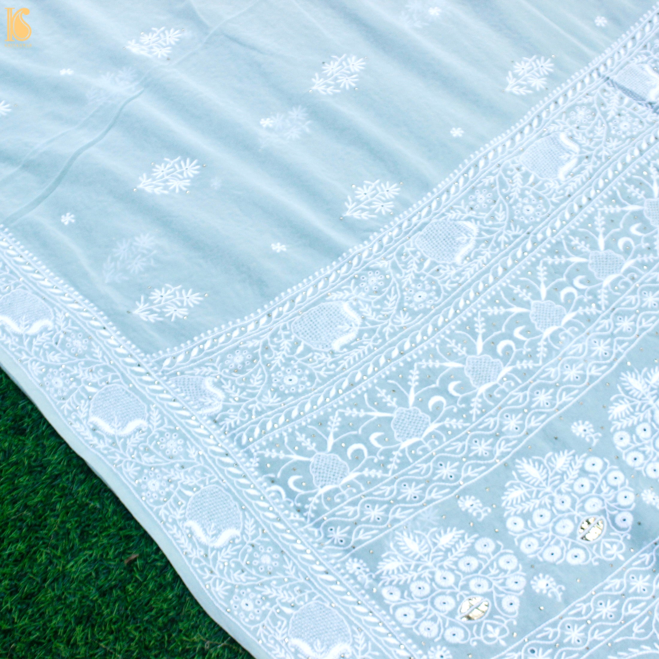 Baby Blue Chikankari Pure Georgette Saree - Khinkhwab