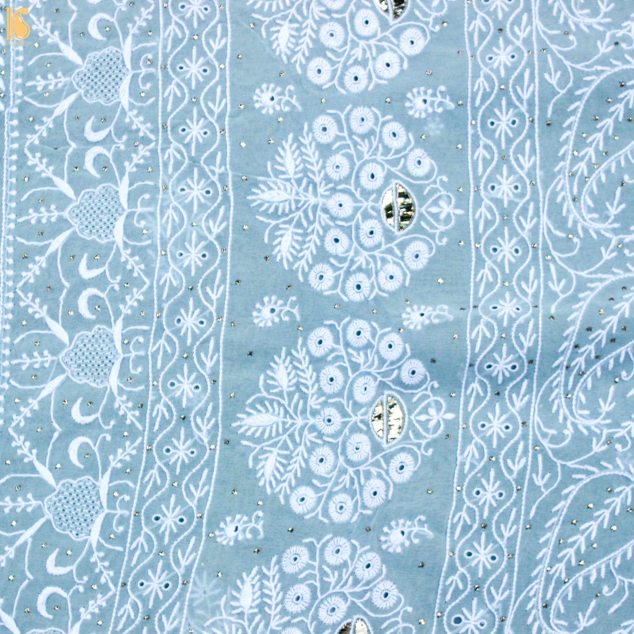 Baby Blue Chikankari Pure Georgette Saree - Khinkhwab