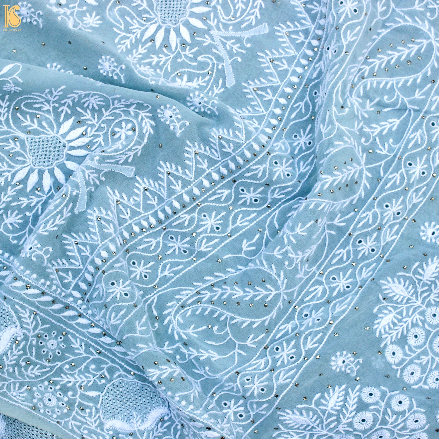 Baby Blue Chikankari Pure Georgette Saree - Khinkhwab