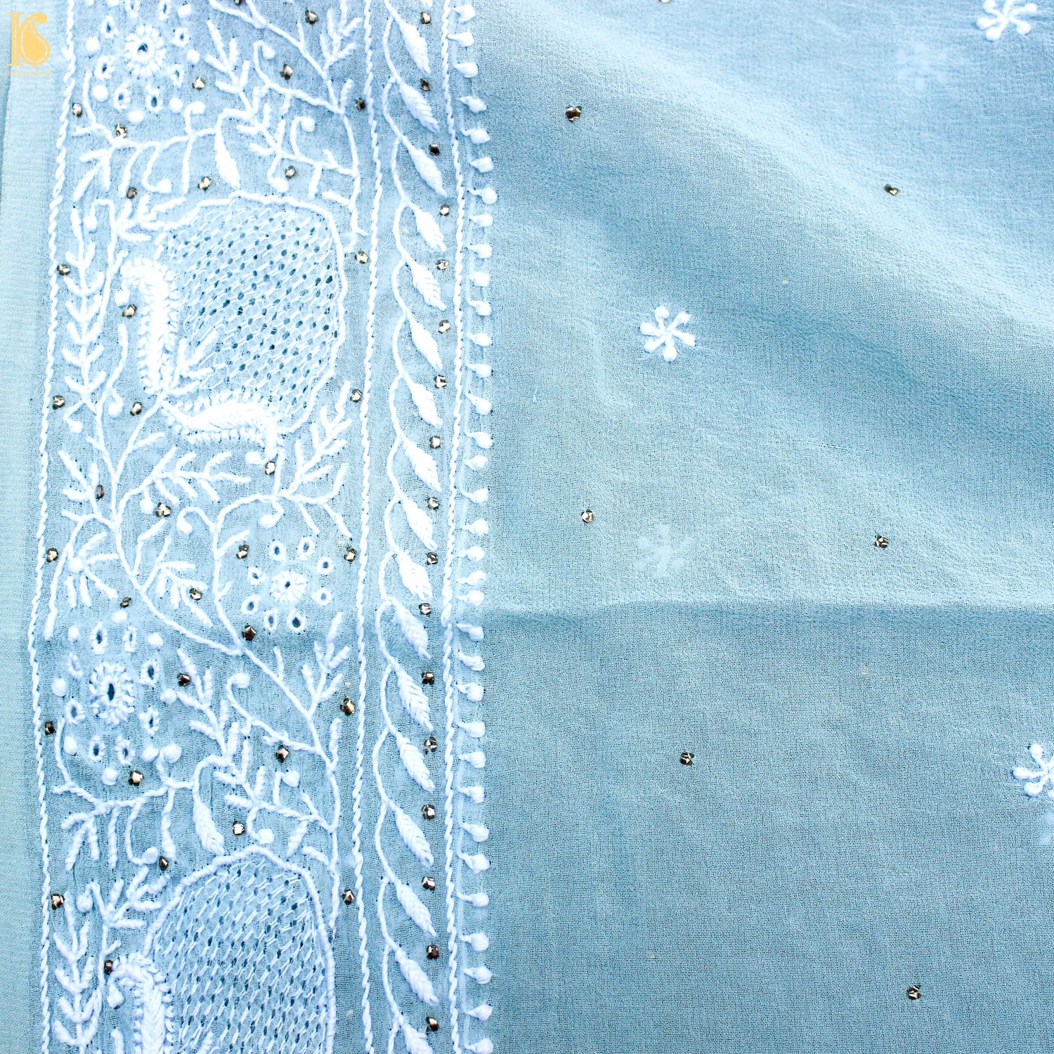 Baby Blue Chikankari Pure Georgette Saree - Khinkhwab