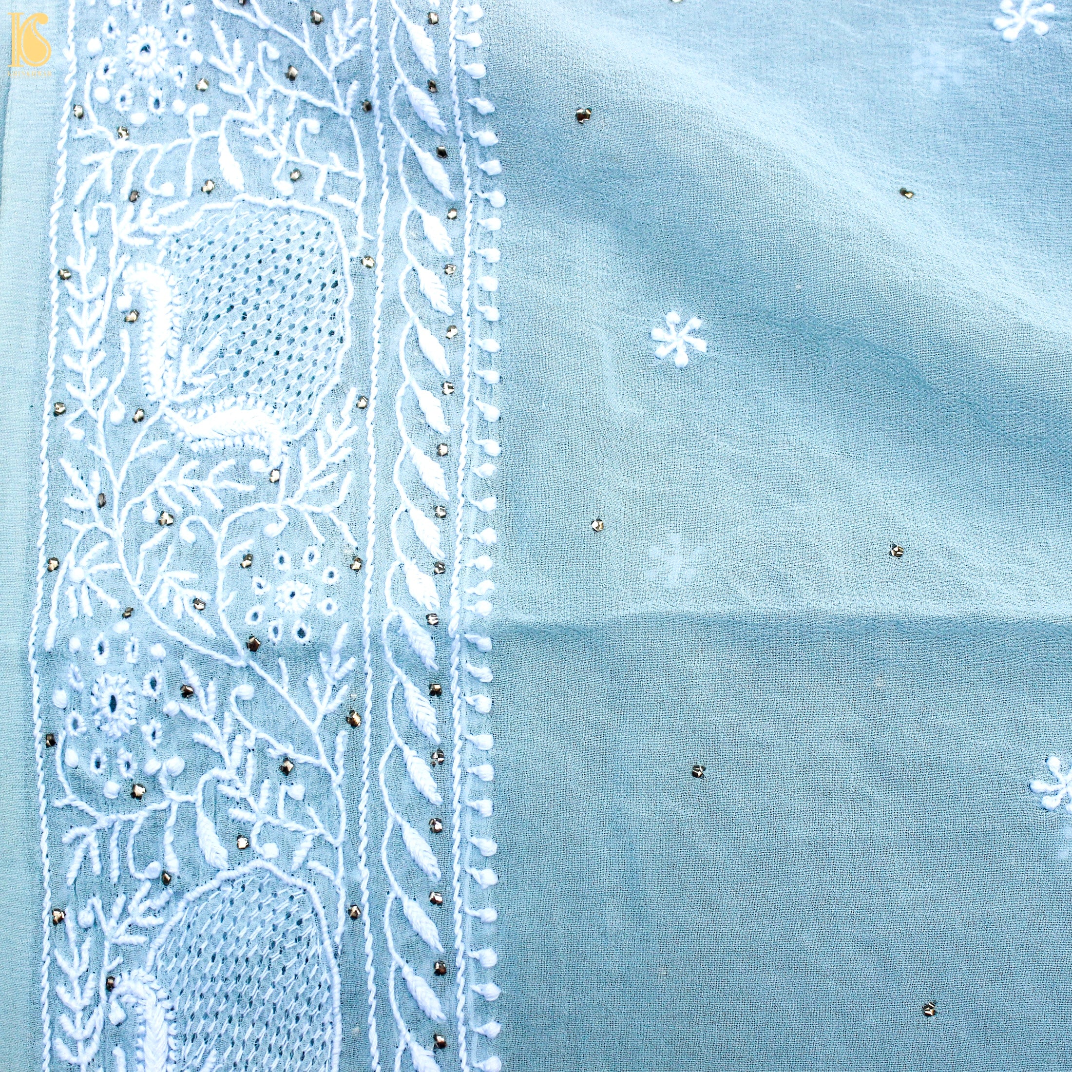 Baby Blue Chikankari Pure Georgette Saree - Khinkhwab