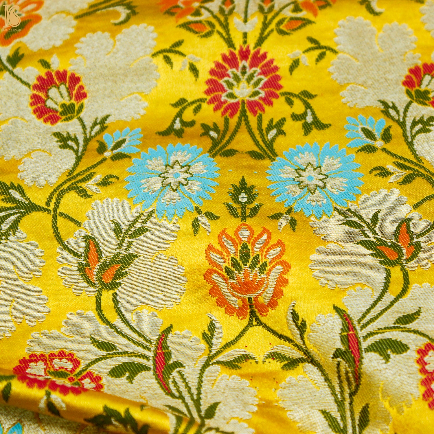 Yellow Kinkhab / Kimkhab Brocade Banarasi Fabric - Khinkhwab