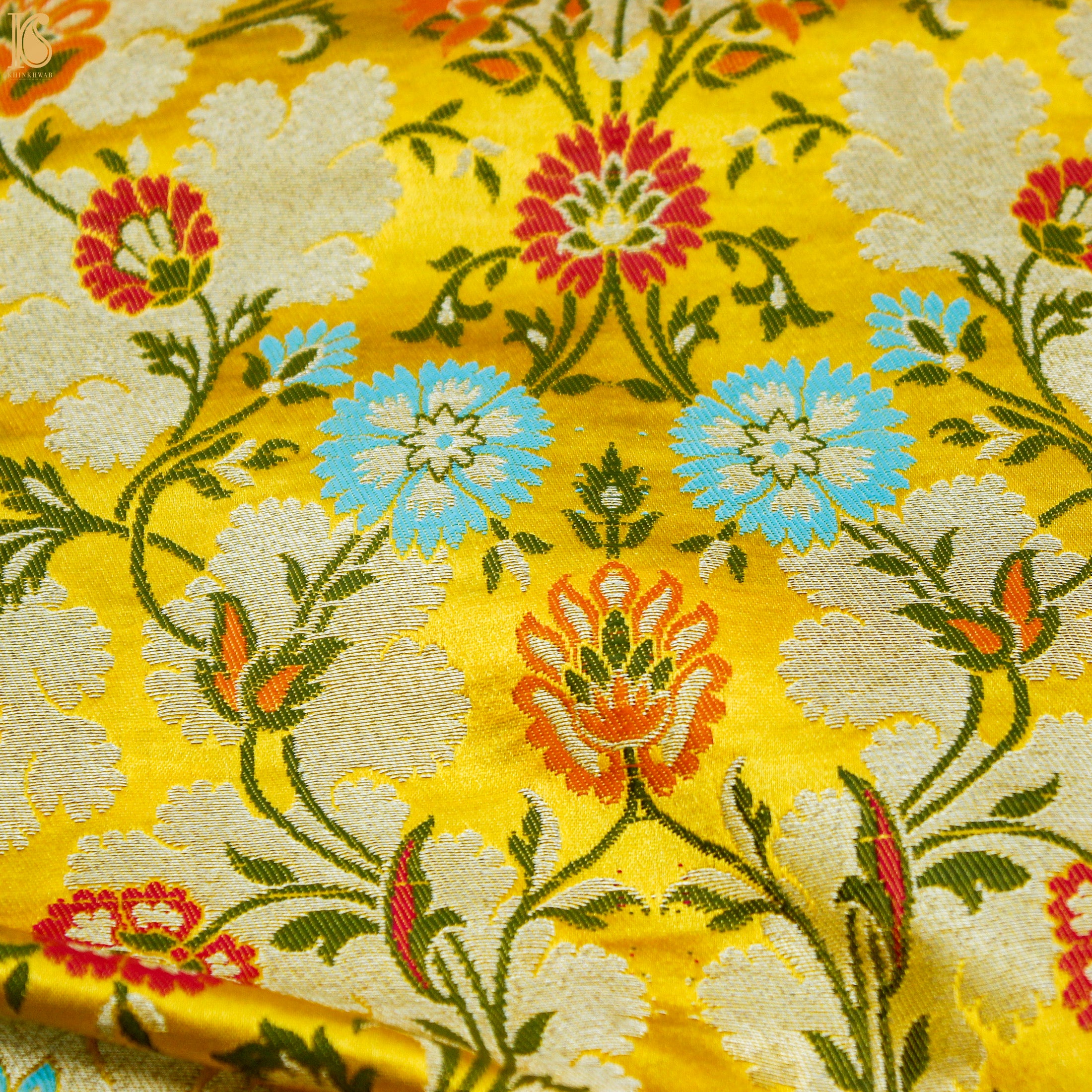 Yellow Kinkhab / Kimkhab Brocade Banarasi Fabric - Khinkhwab