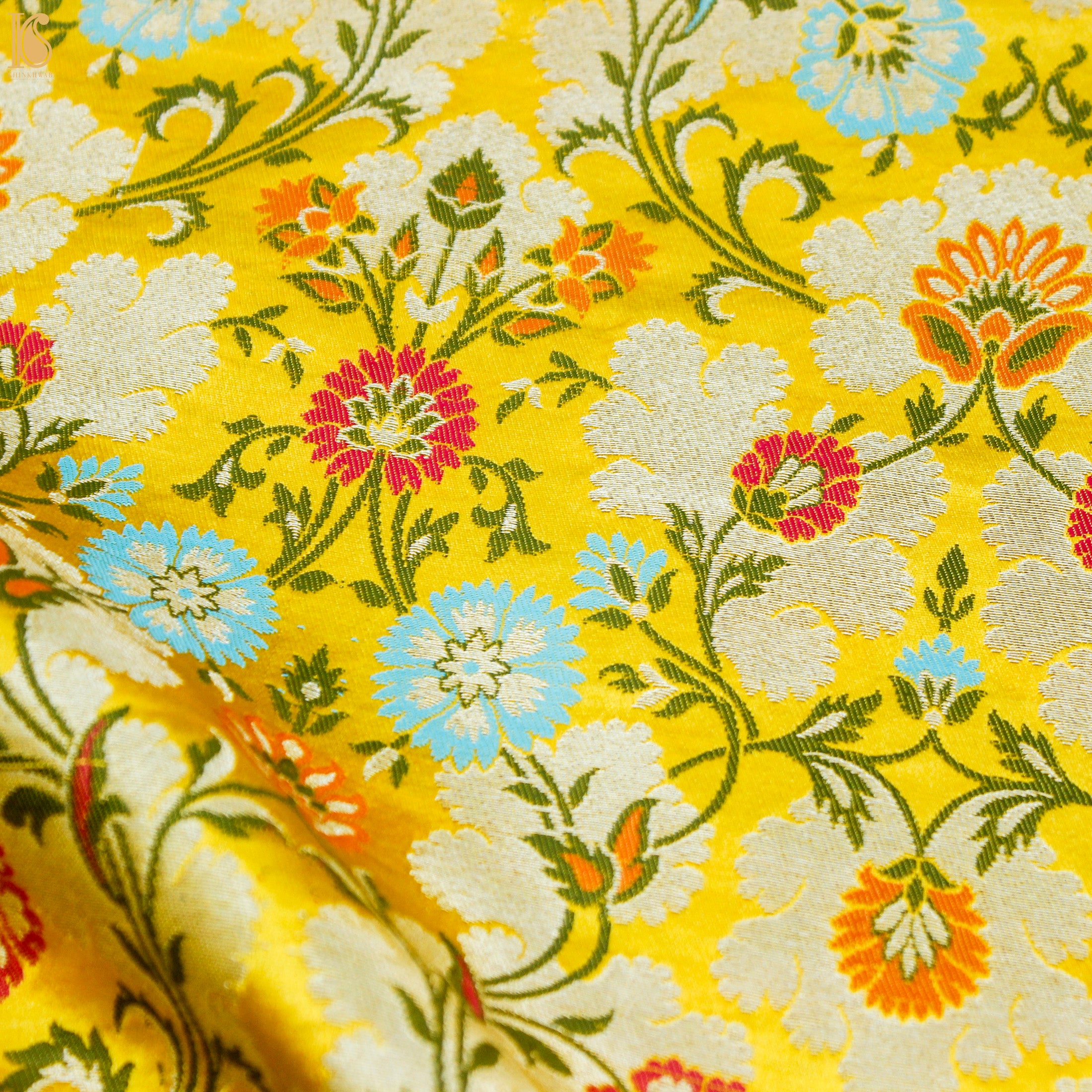 Yellow Kinkhab / Kimkhab Brocade Banarasi Fabric - Khinkhwab