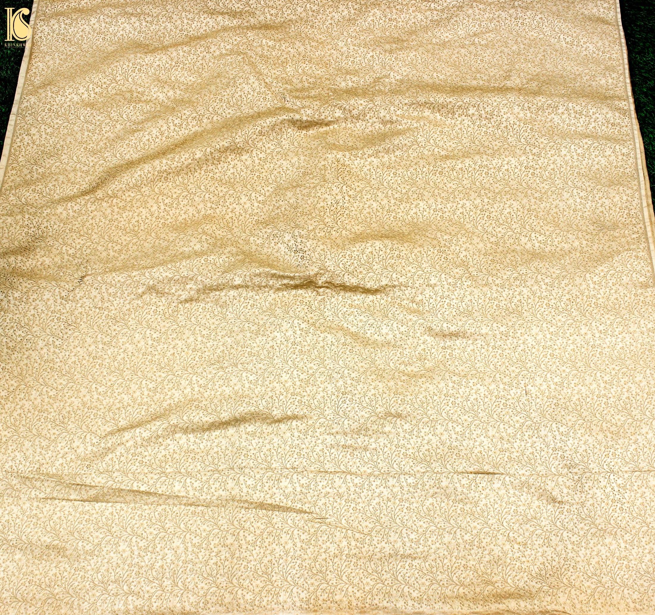 Beige Semi Silk Brocade Banarasi Fabric - Khinkhwab
