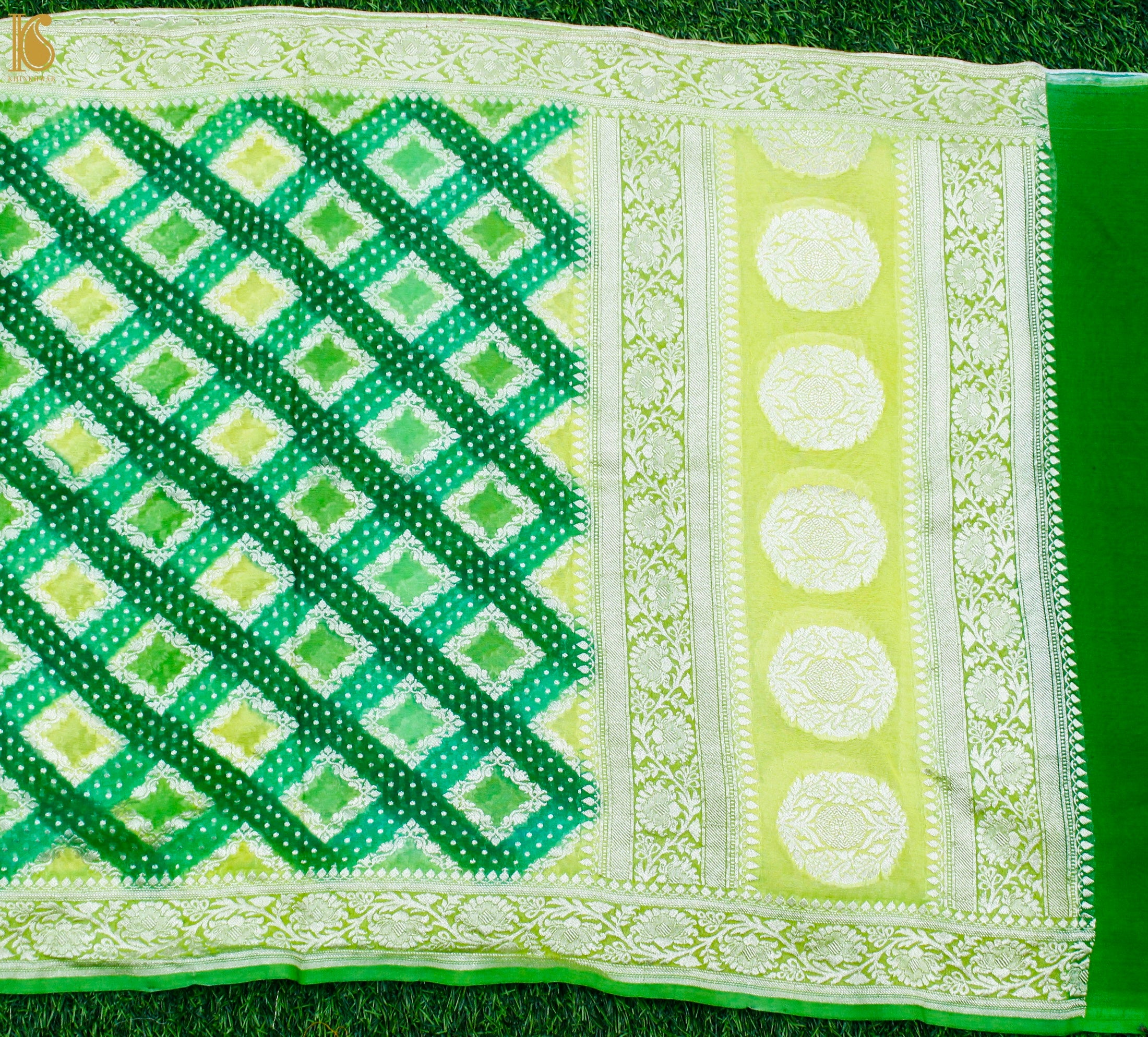 Lime Green Pure Georgette Banarasi Stole - Khinkhwab