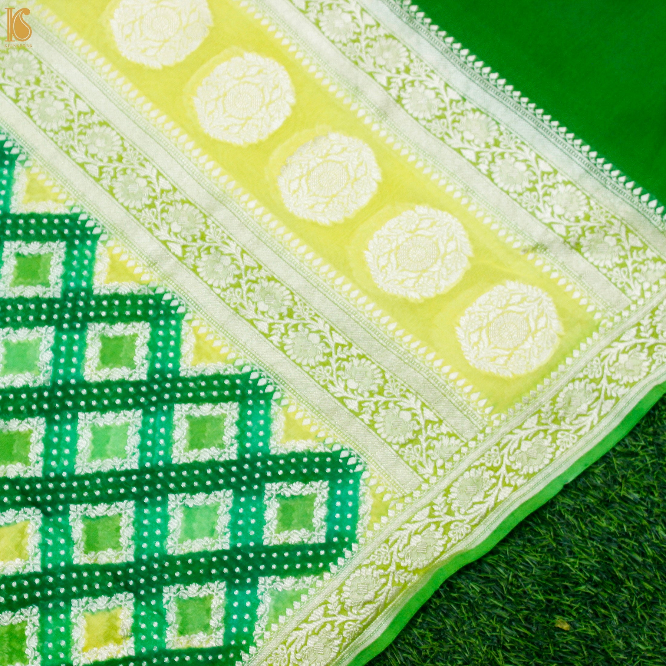 Lime Green Pure Georgette Banarasi Stole - Khinkhwab