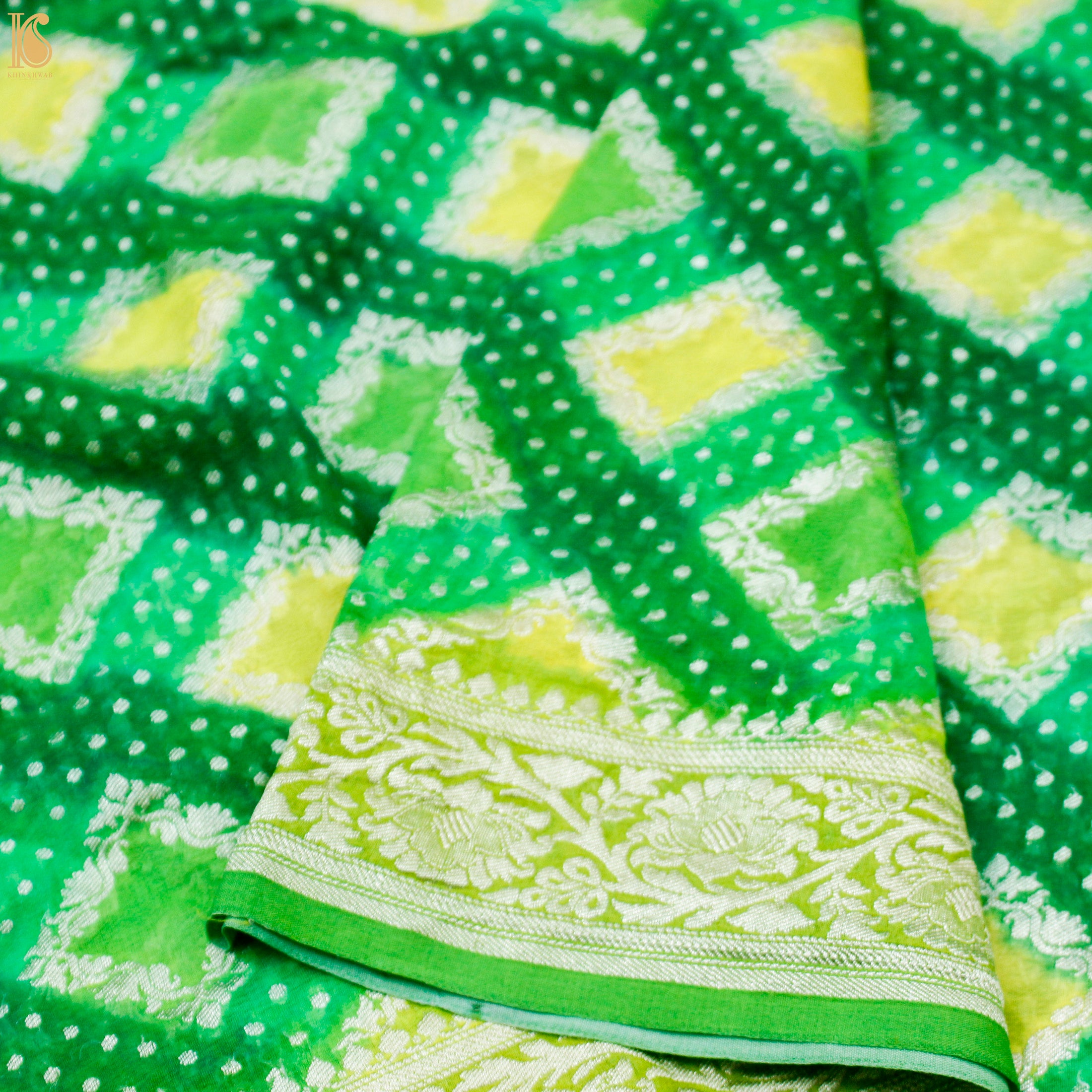 Lime Green Pure Georgette Banarasi Stole - Khinkhwab