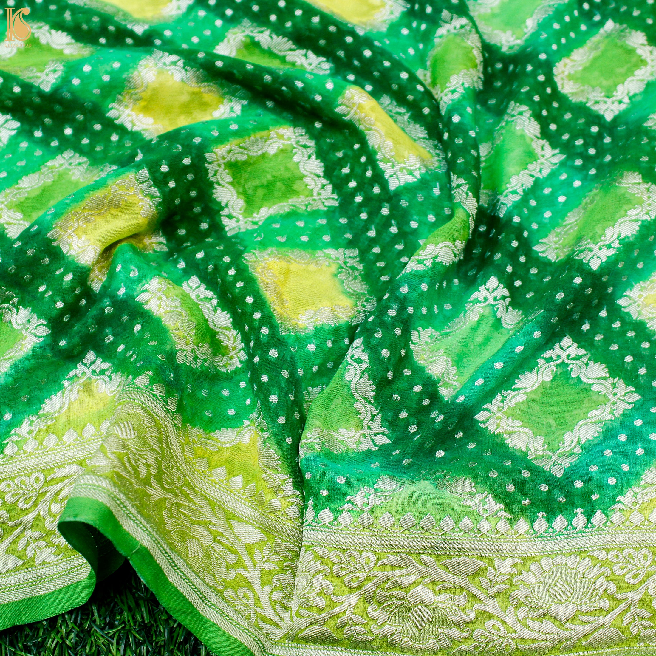 Lime Green Pure Georgette Banarasi Stole - Khinkhwab