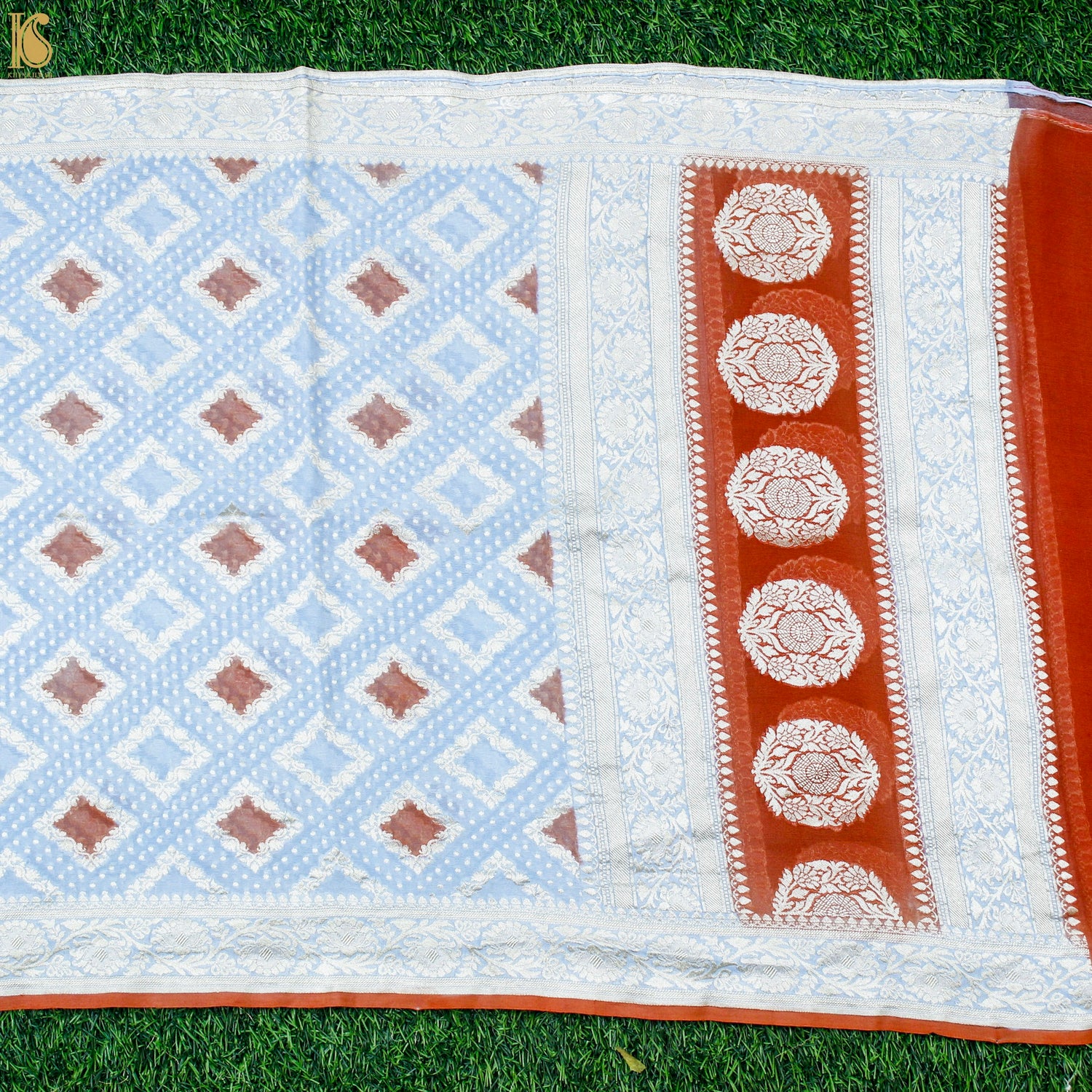 Polo Blue Pure Georgette Banarasi Stole - Khinkhwab