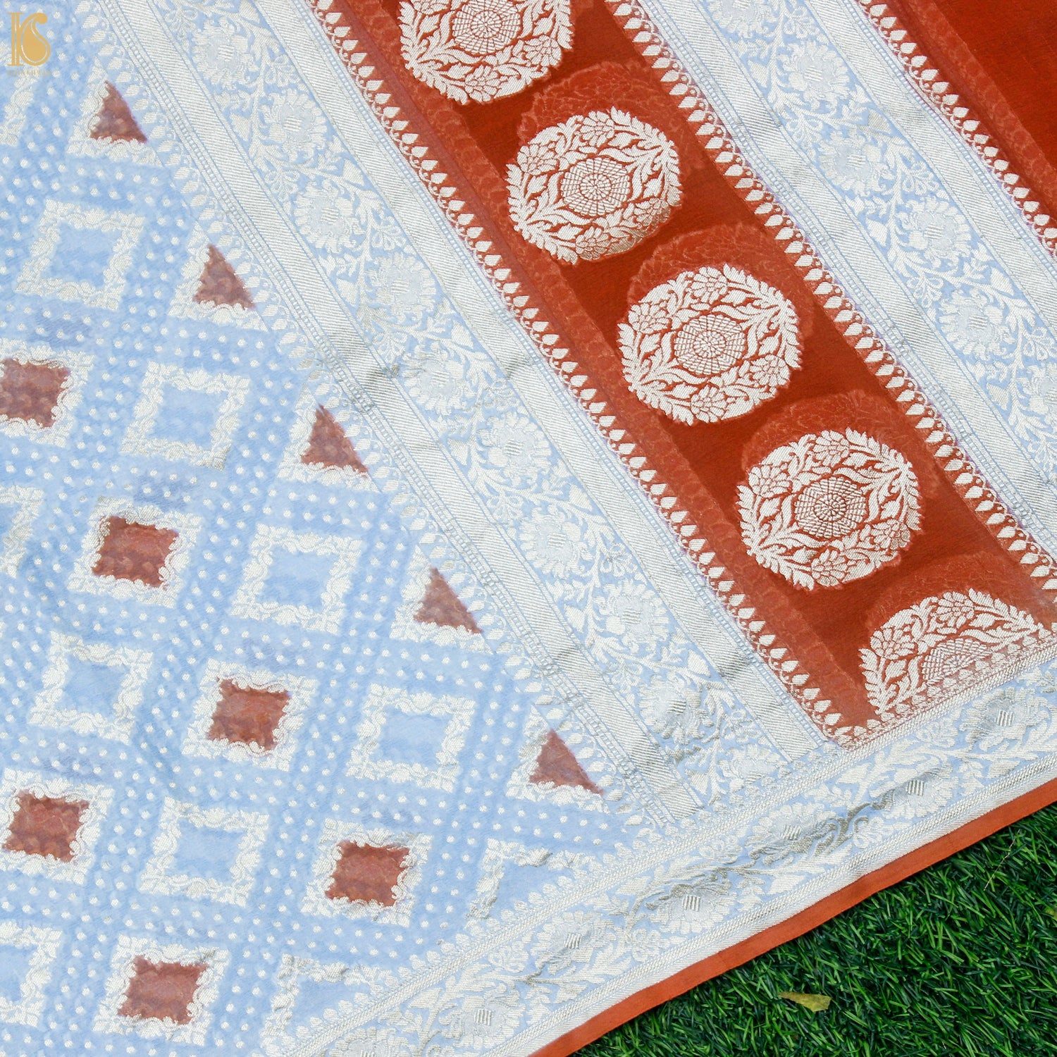 Polo Blue Pure Georgette Banarasi Stole - Khinkhwab