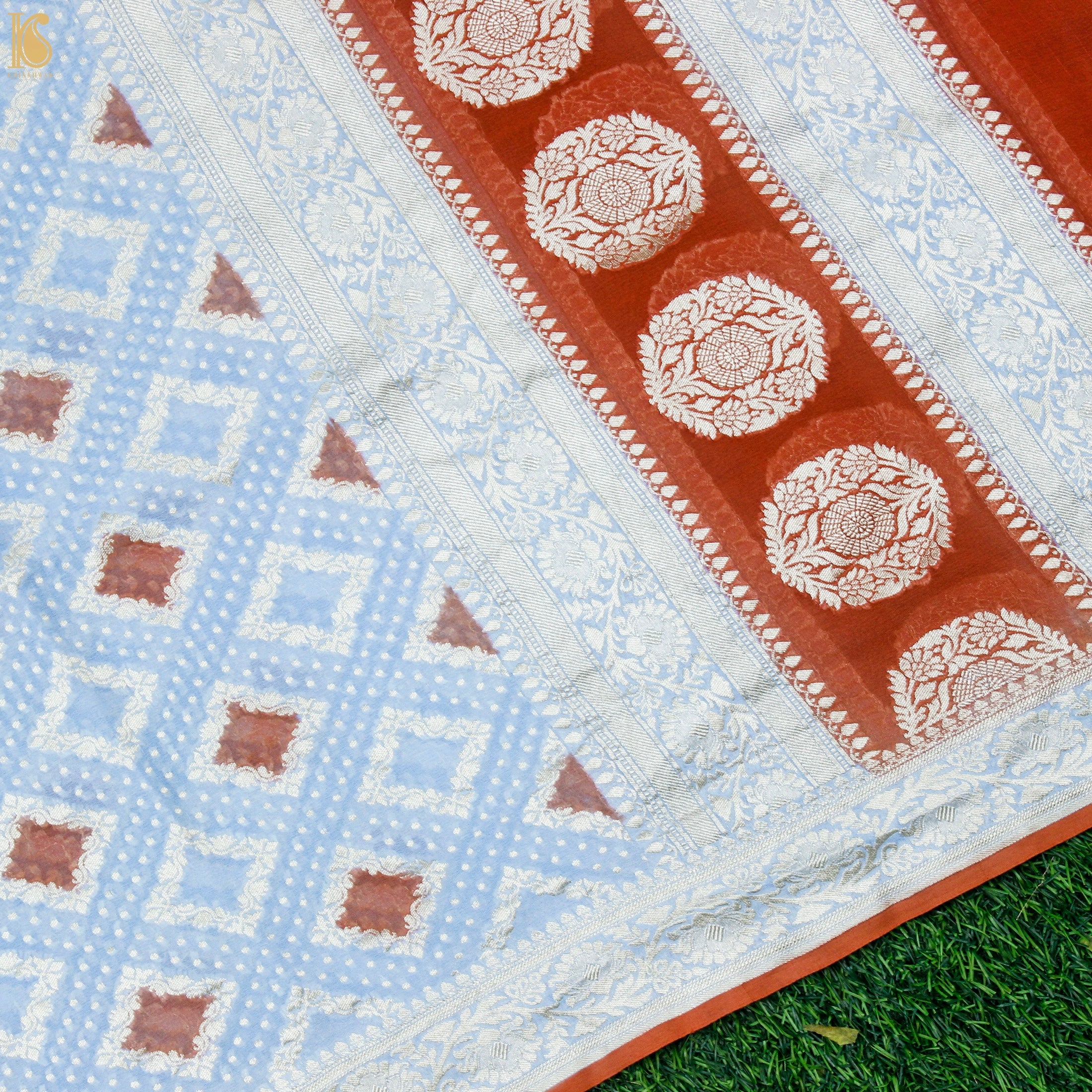 Polo Blue Pure Georgette Banarasi Stole - Khinkhwab