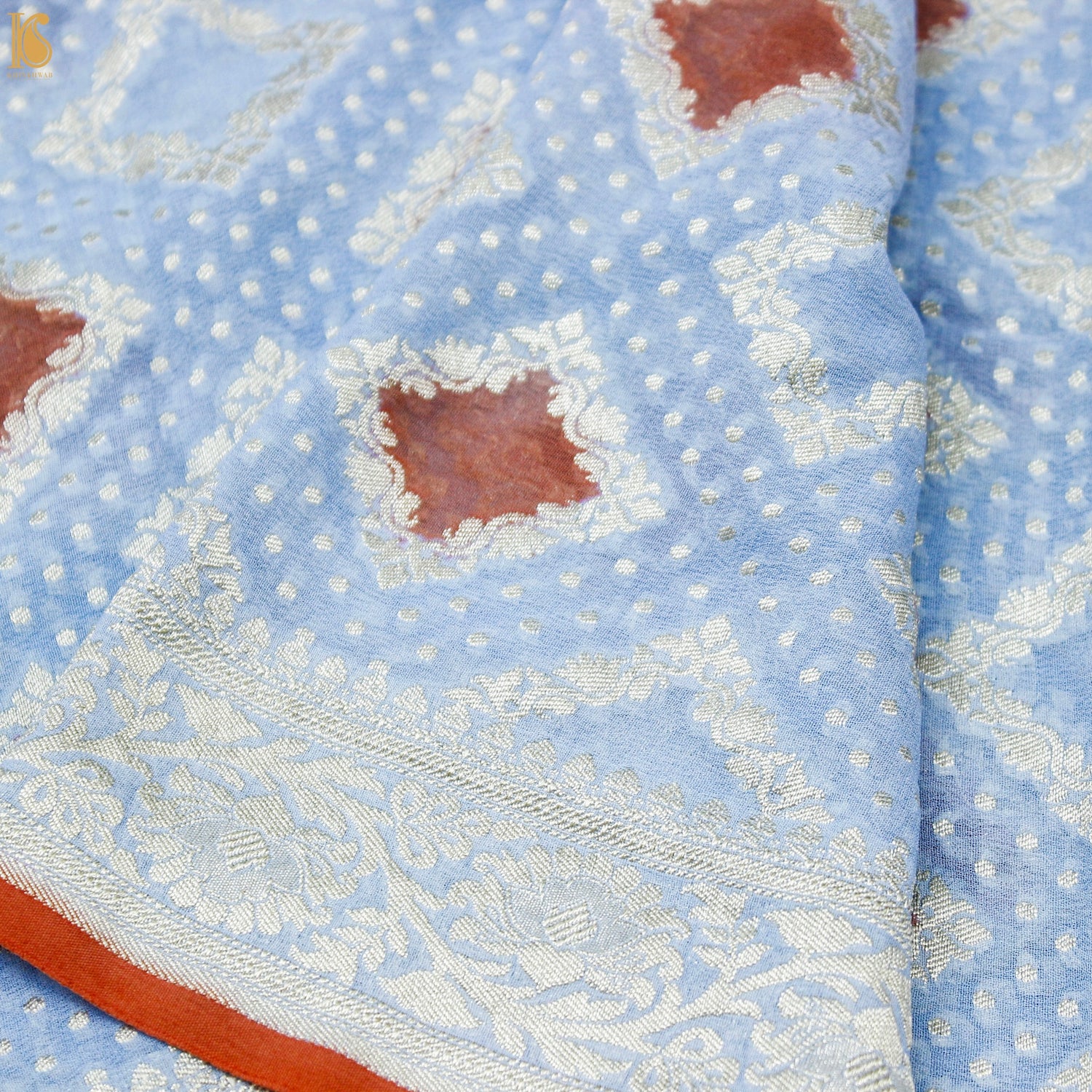 Polo Blue Pure Georgette Banarasi Stole - Khinkhwab