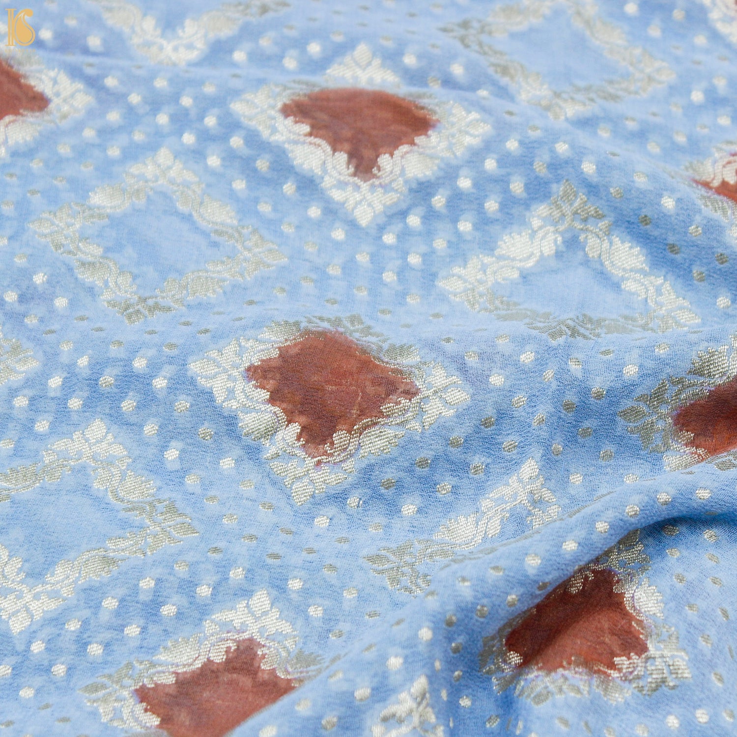 Polo Blue Pure Georgette Banarasi Stole - Khinkhwab