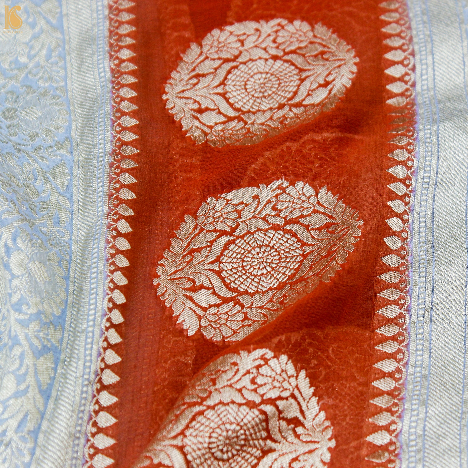 Polo Blue Pure Georgette Banarasi Stole - Khinkhwab