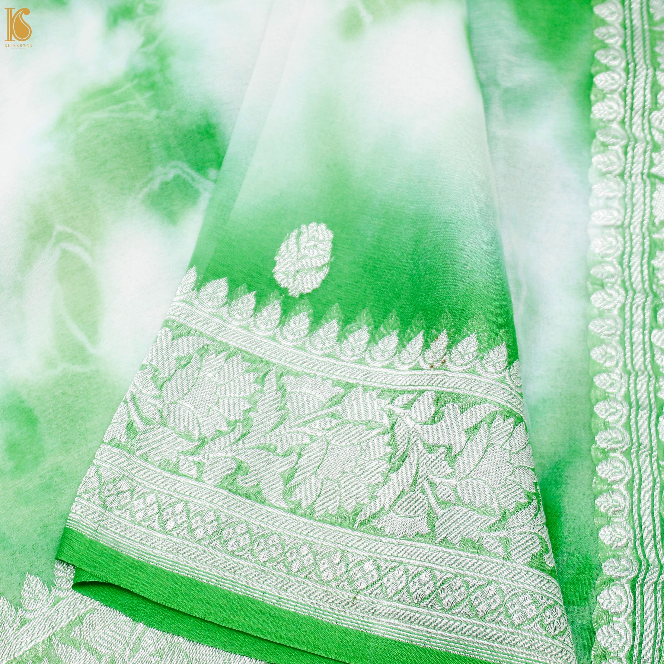 Green Pure Georgette Handloom Banarasi Shibori Saree - Khinkhwab