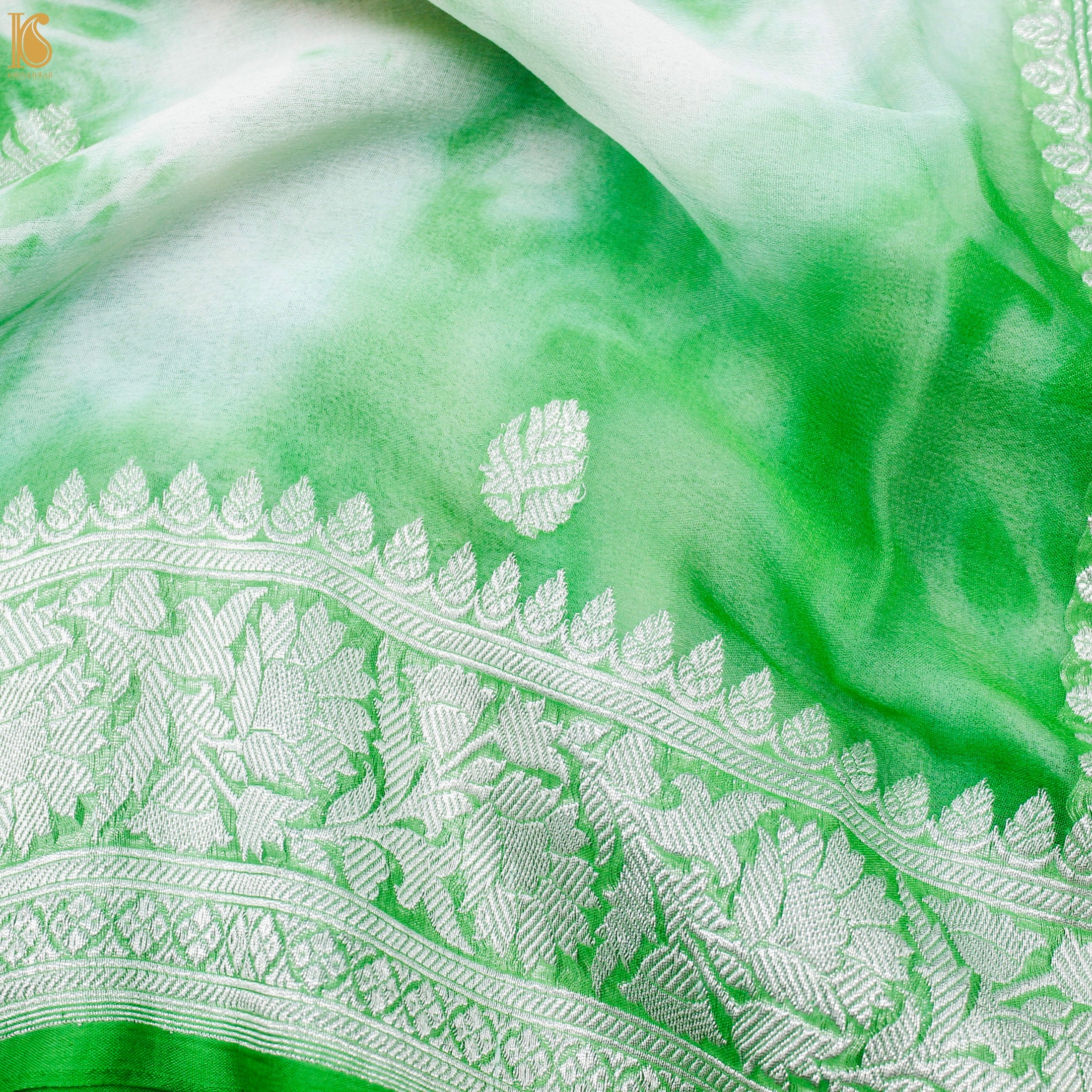 Green Pure Georgette Handloom Banarasi Shibori Saree - Khinkhwab